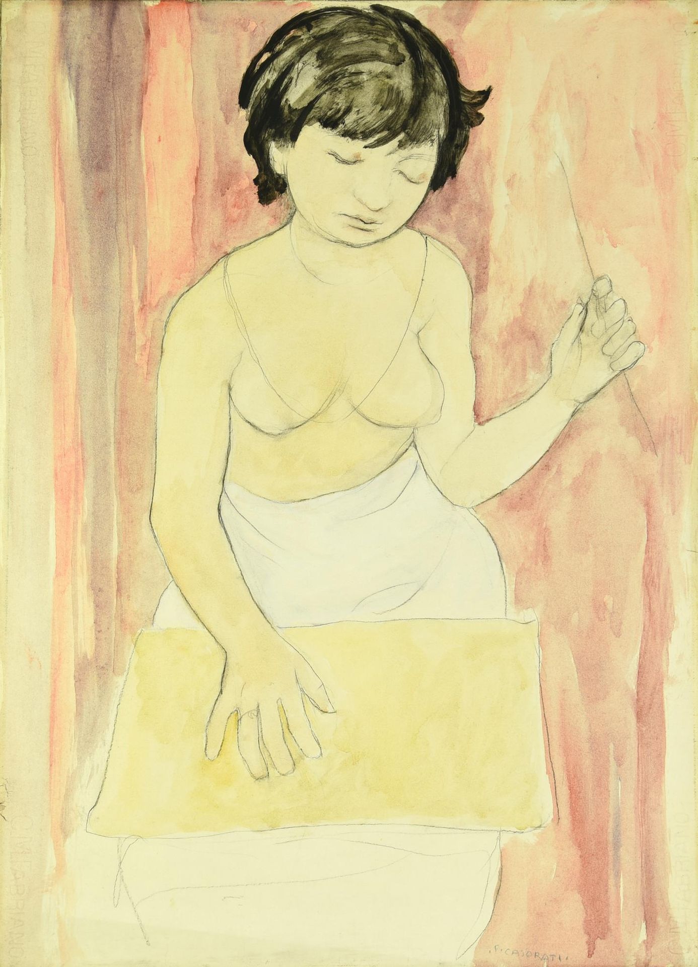 Felice Casorati 费利斯-卡索拉蒂

棕色的女孩

水粉和铅笔在Fabriano纸上，应用在画布上，66.5x48厘米

签名



于1962年&hellip;