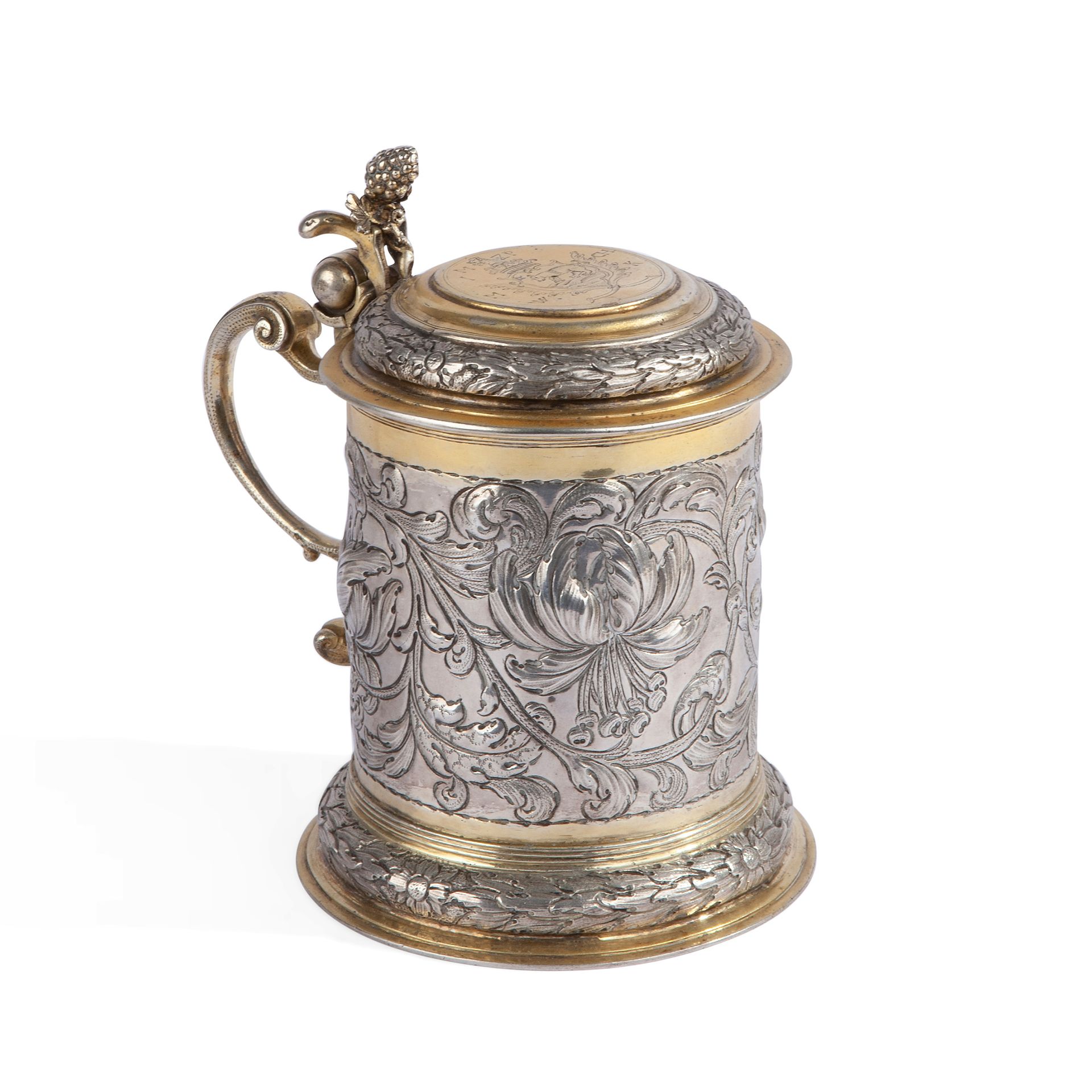 Polish tankard in silver with gilded parts Pologne, XVIIe siècle, marques probab&hellip;