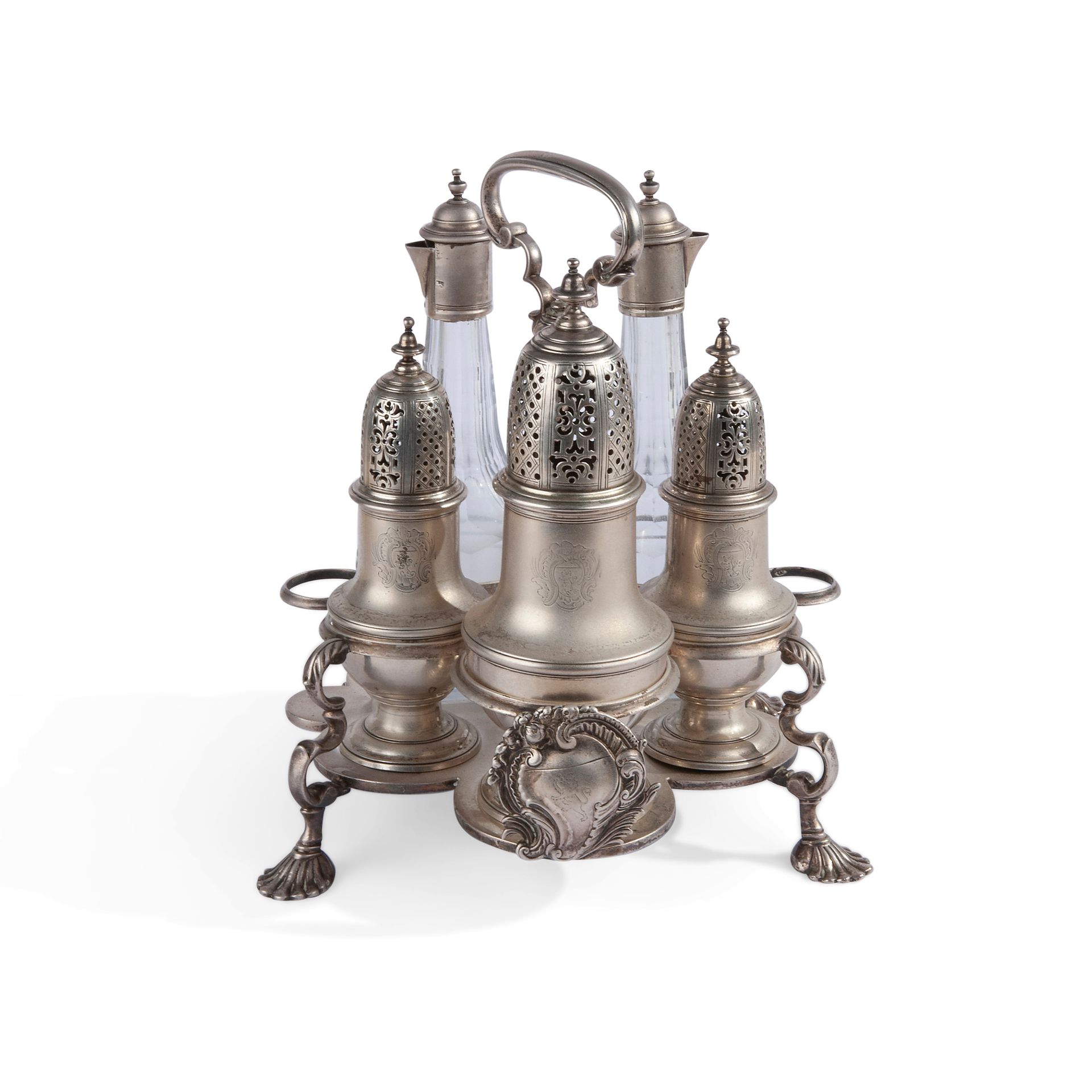 Warwick cruet in silver and crystal, London 1750 Hallmarks from the master silve&hellip;