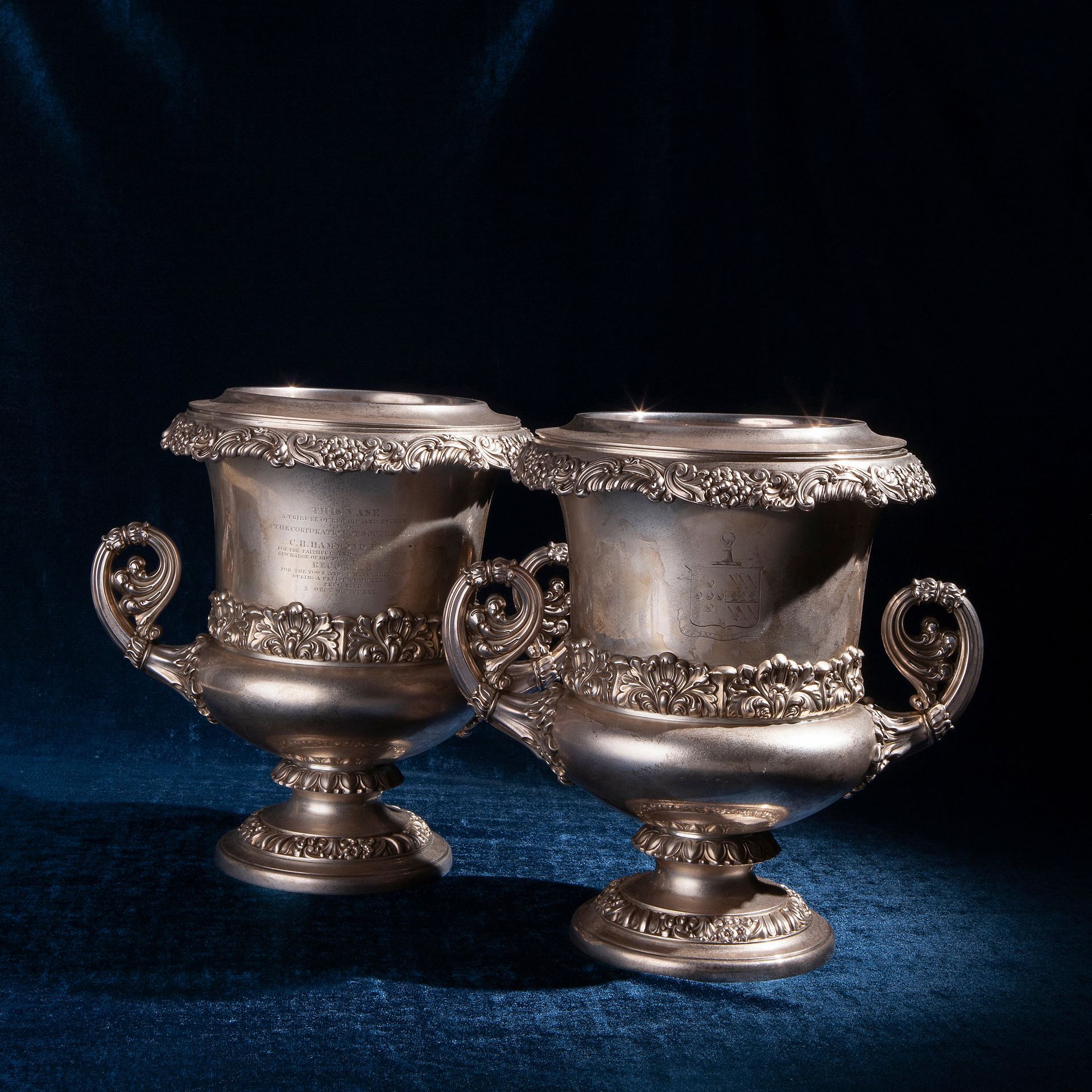 Pair of silver wine coolers, Sheffield George IV period Total weight 144.4 oz., &hellip;