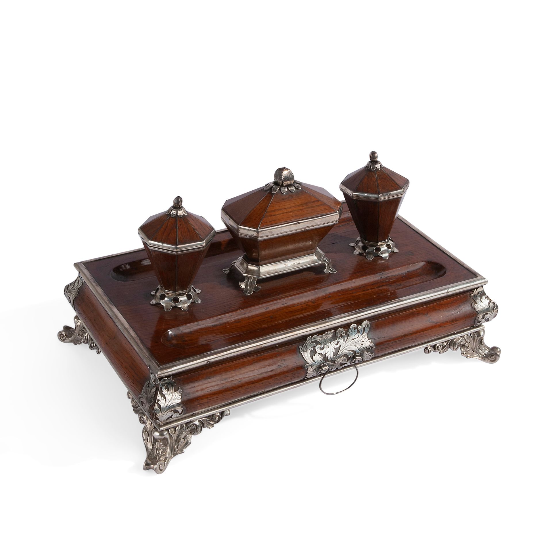 Wood and silver inkwell, London 1840 Made during the Victorian period by master &hellip;
