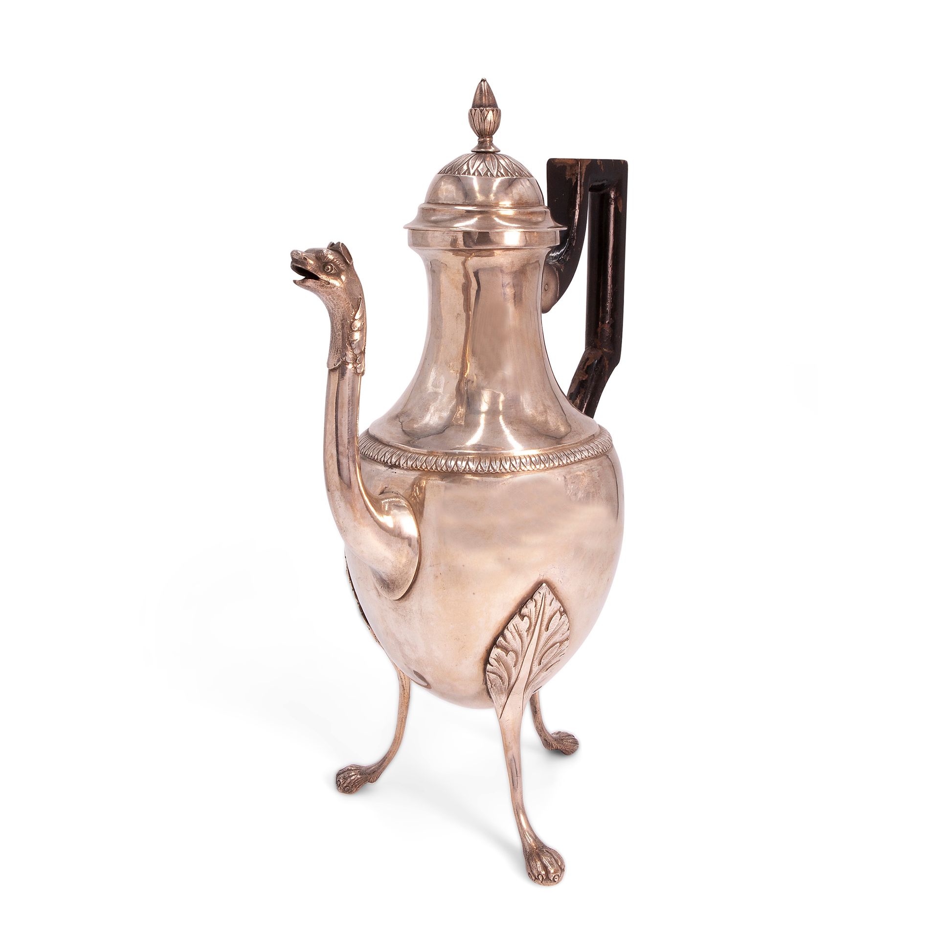 Genoese silver coffee pot 带有Torretta标记，新古典主义时期 总重量33.5盎司，13.1x9x5.5英寸。