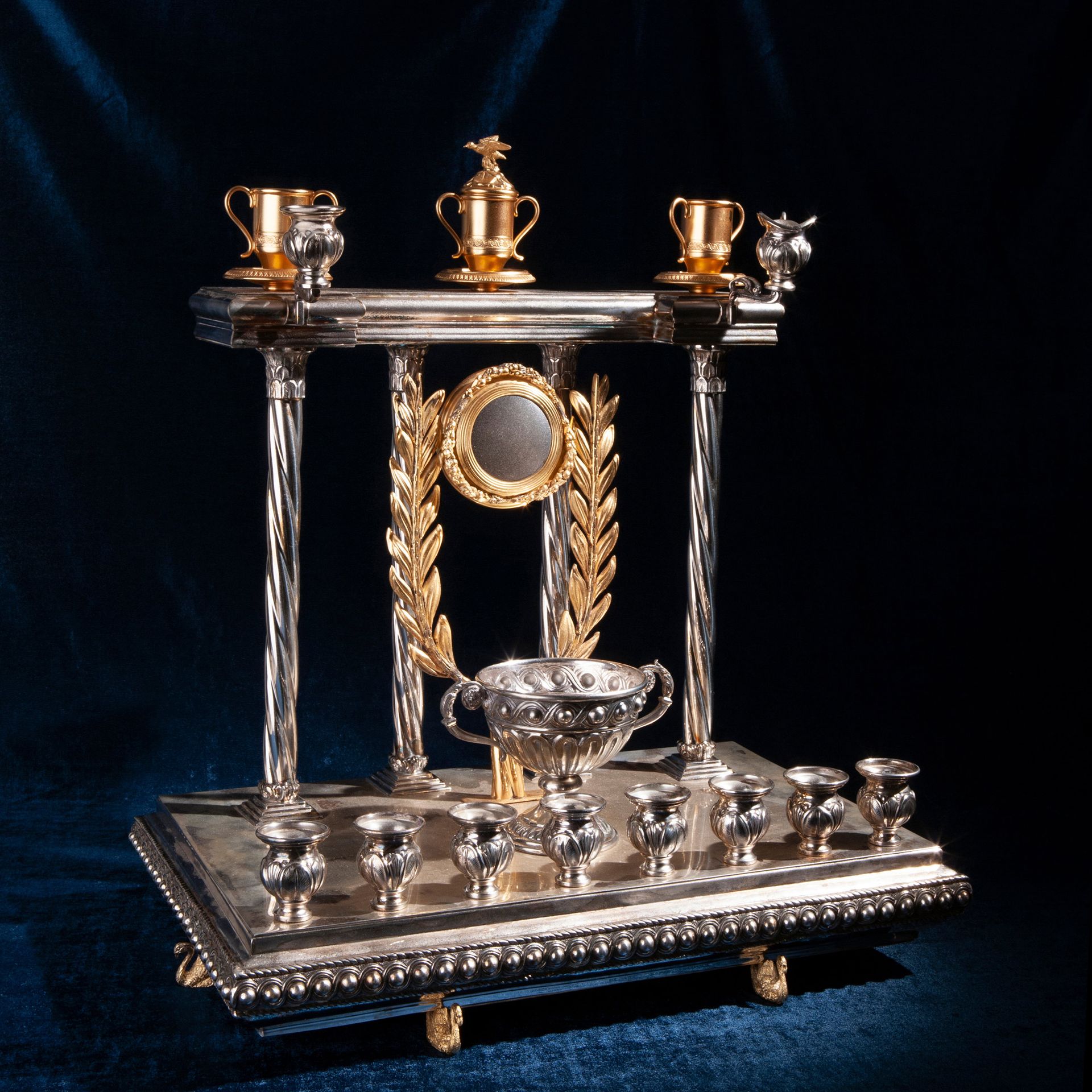 Silver Hannukkah , Italian manufacture c. 1980 with gilded parts Total weight of&hellip;