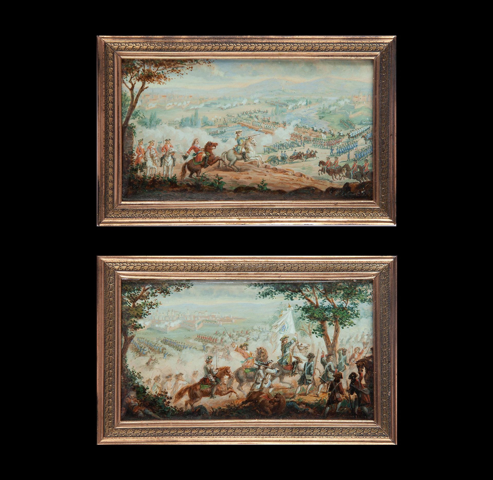 Pair of miniatures with battle scenes, France first half of the 18th century Paa&hellip;