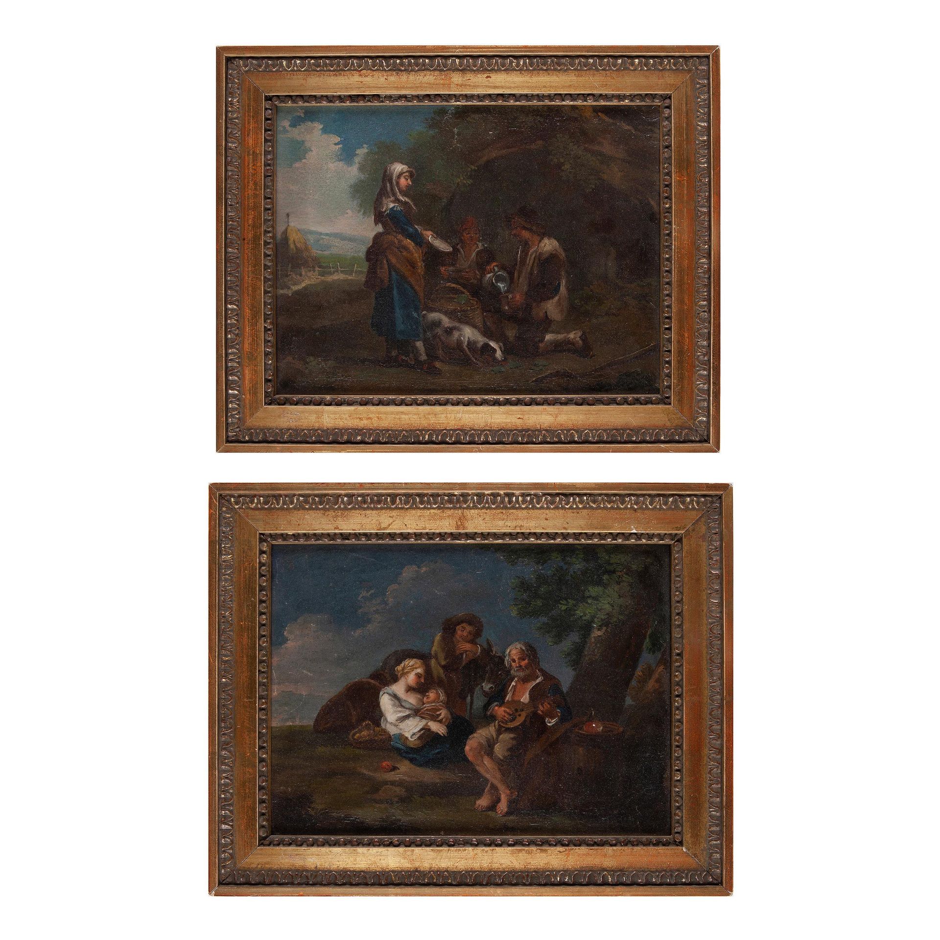 Paolo Monaldi (Rome 1710 - 1779), Pair of landscapes depicting peasants and wayf&hellip;
