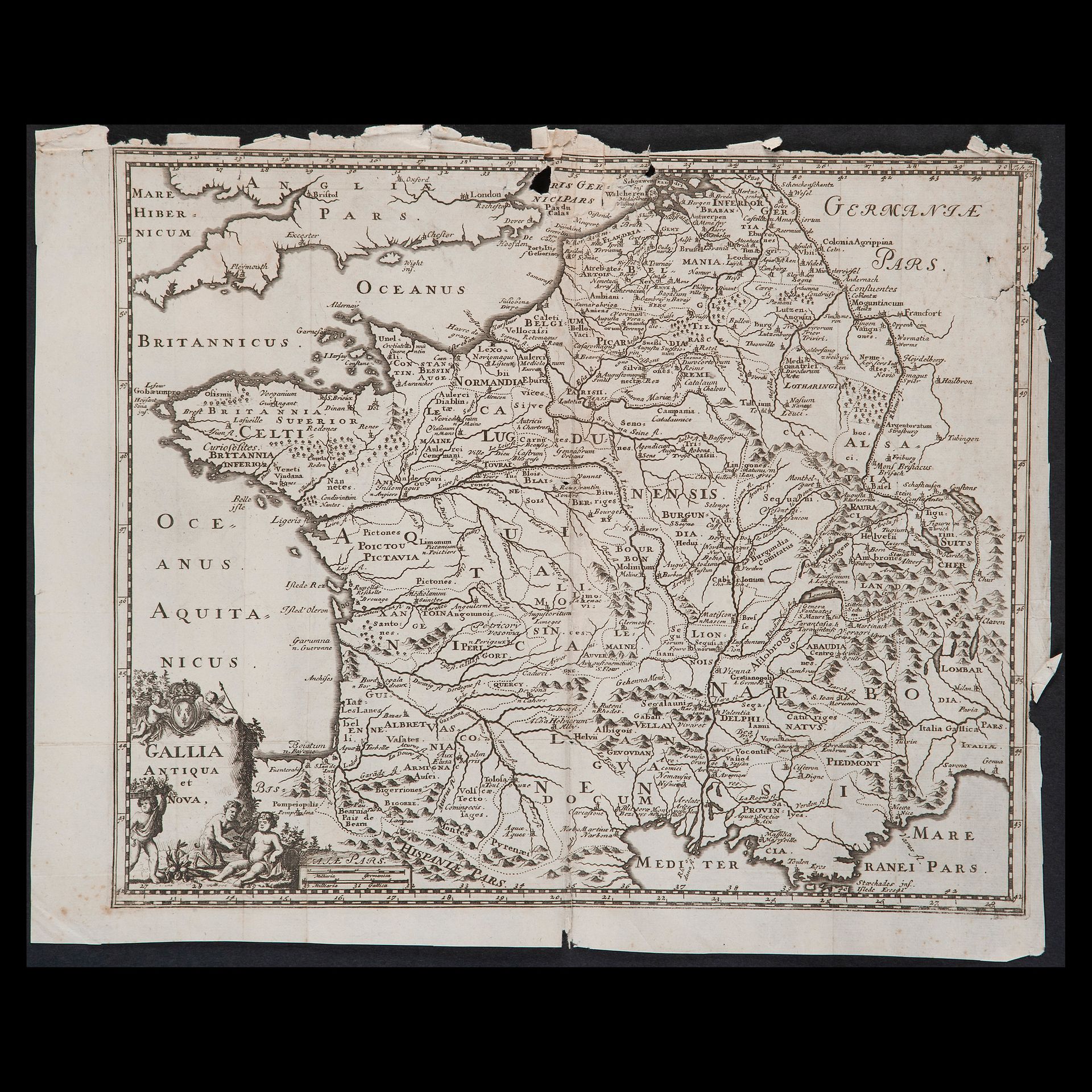 Gallia antiqua et nova' map, Italy early 18th century? Grabado sobre papel verju&hellip;