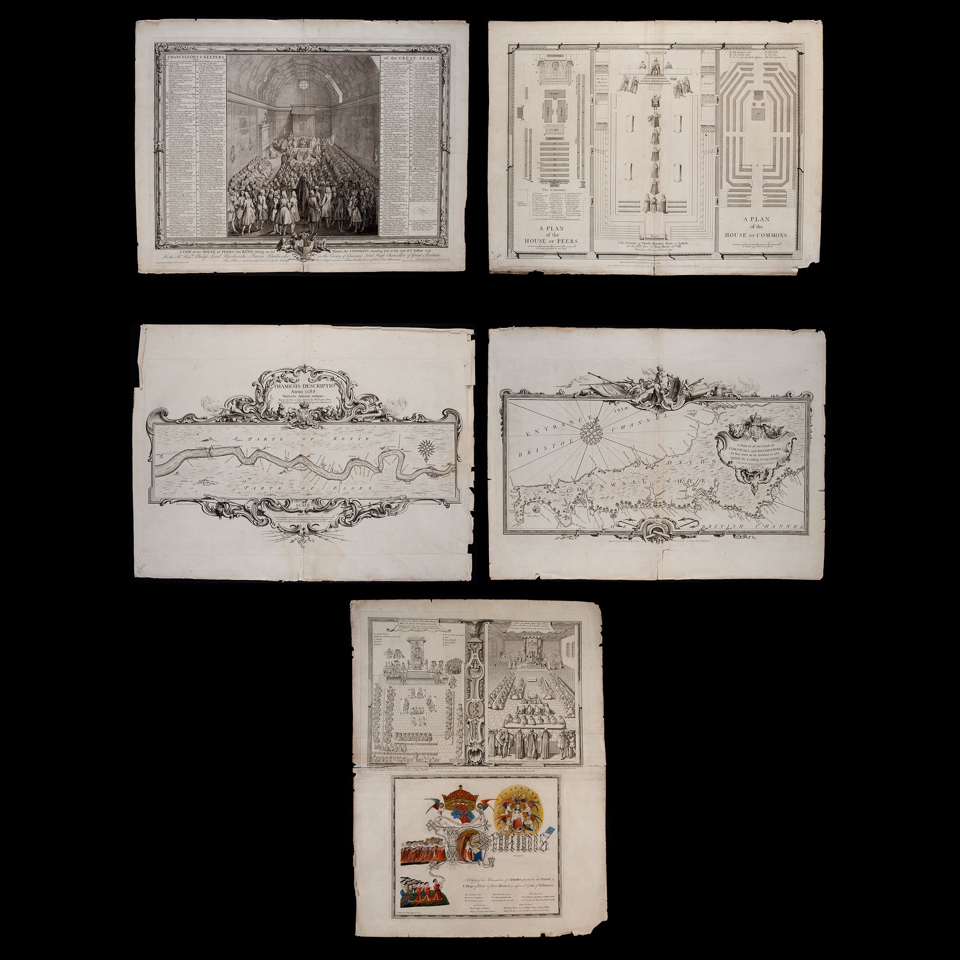John Pine (1690-1756), Group of five important English engravings, 1740 - 1749 G&hellip;