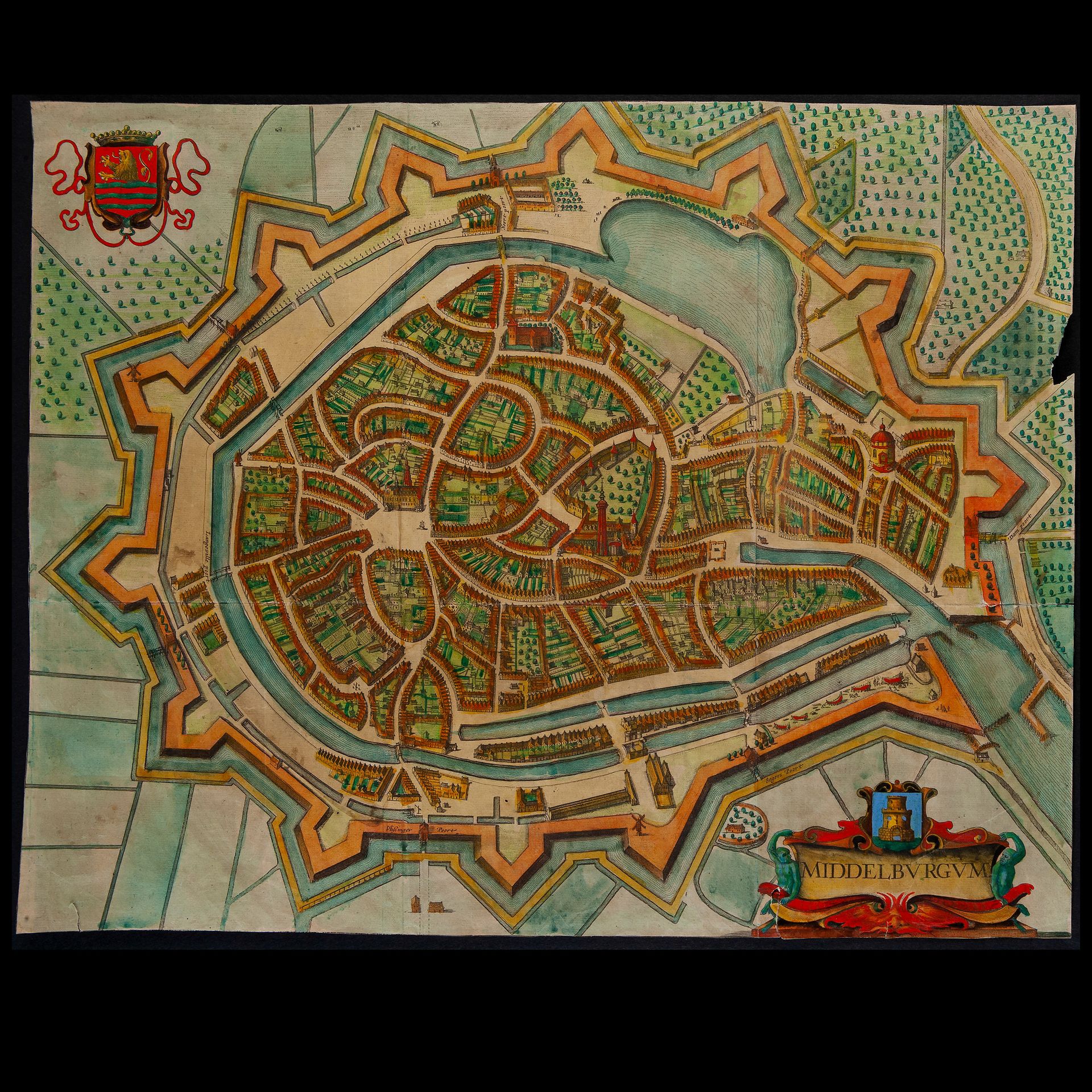 Painted map of the town of Middelburgum, second half of the 17th century Gravure&hellip;