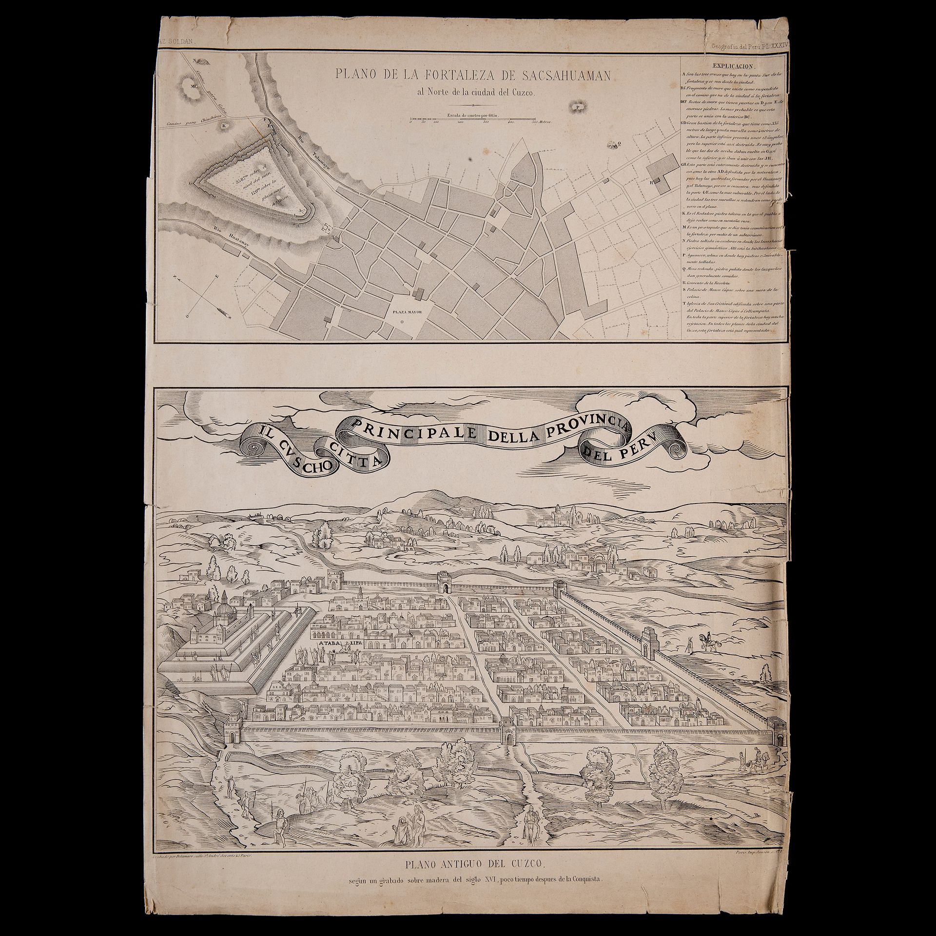 Plan and bird's-eye view of the city of Cuzco, Peru second half of the 19th cent&hellip;