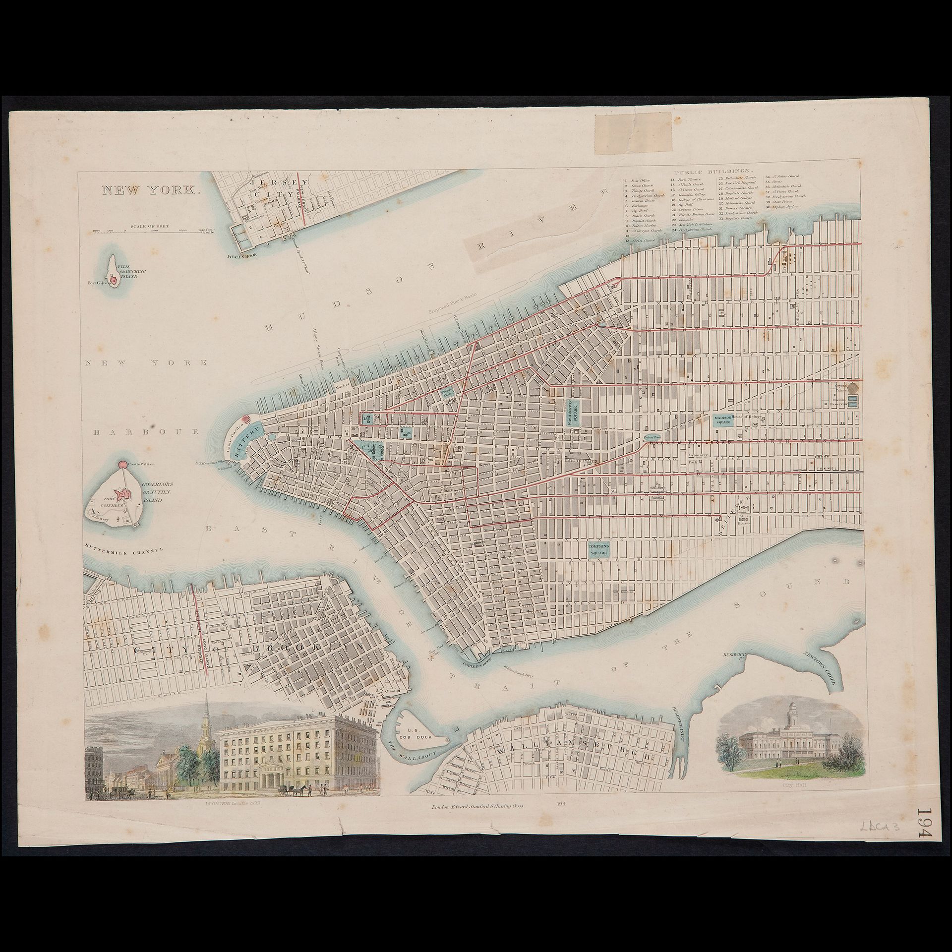 Map of New York, London 19th century Lithograph probably from a drawing by the E&hellip;