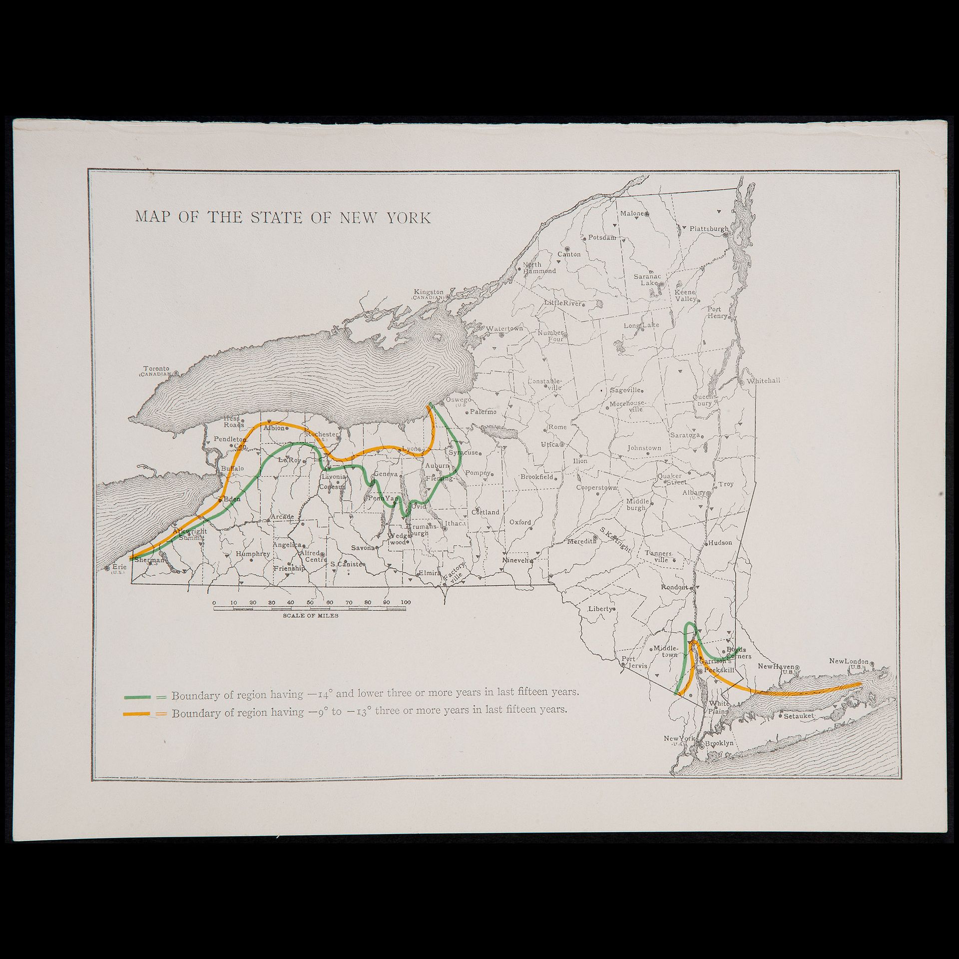 Map of the State of New York', 19th century 有缺陷，没有签名或鉴定；未装裱 铜版画，尺寸8.8x11.6英寸。