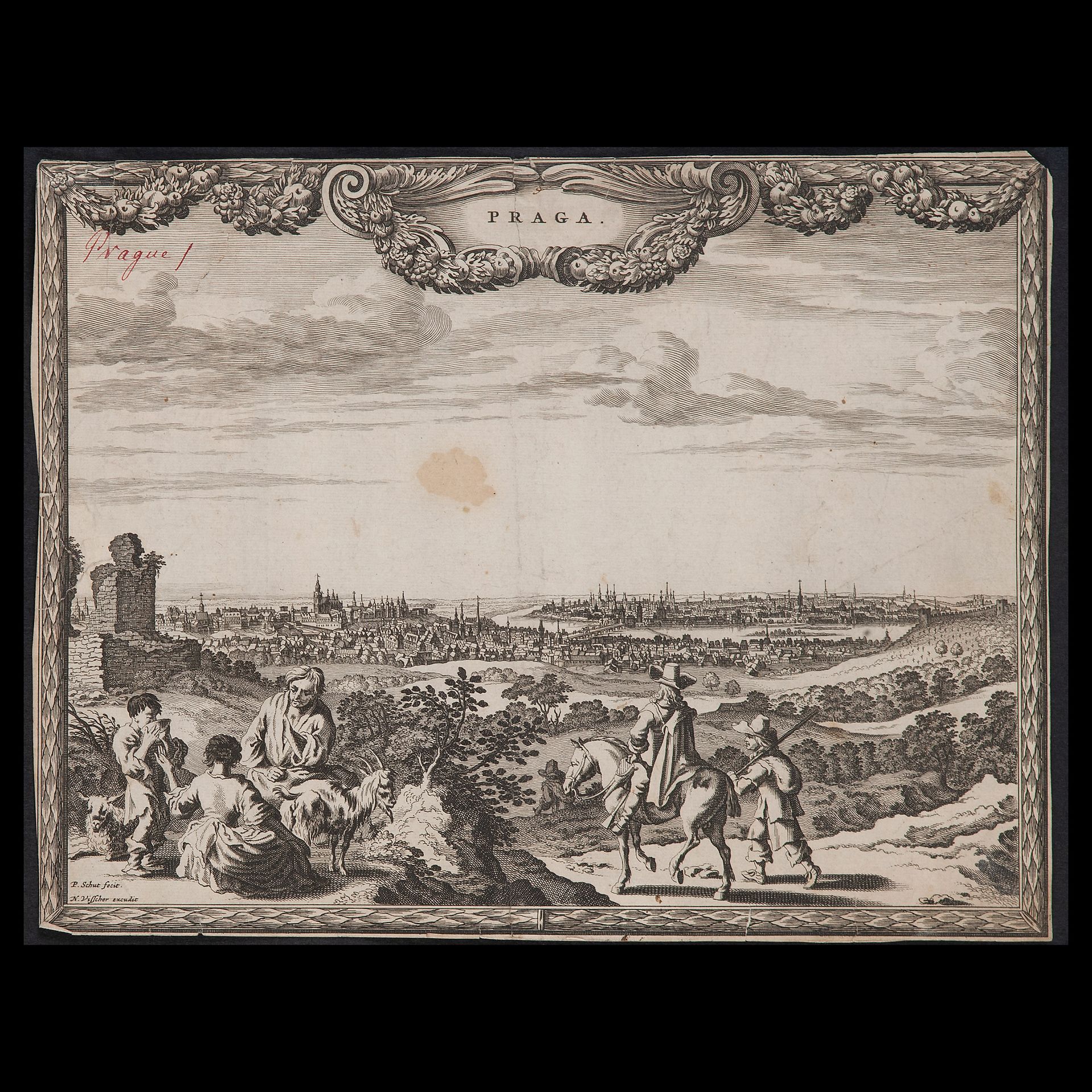 Pieter Hendrickszoon (Amsterdam 1618 - ca. 1670), Old Prague City View with Wayf&hellip;