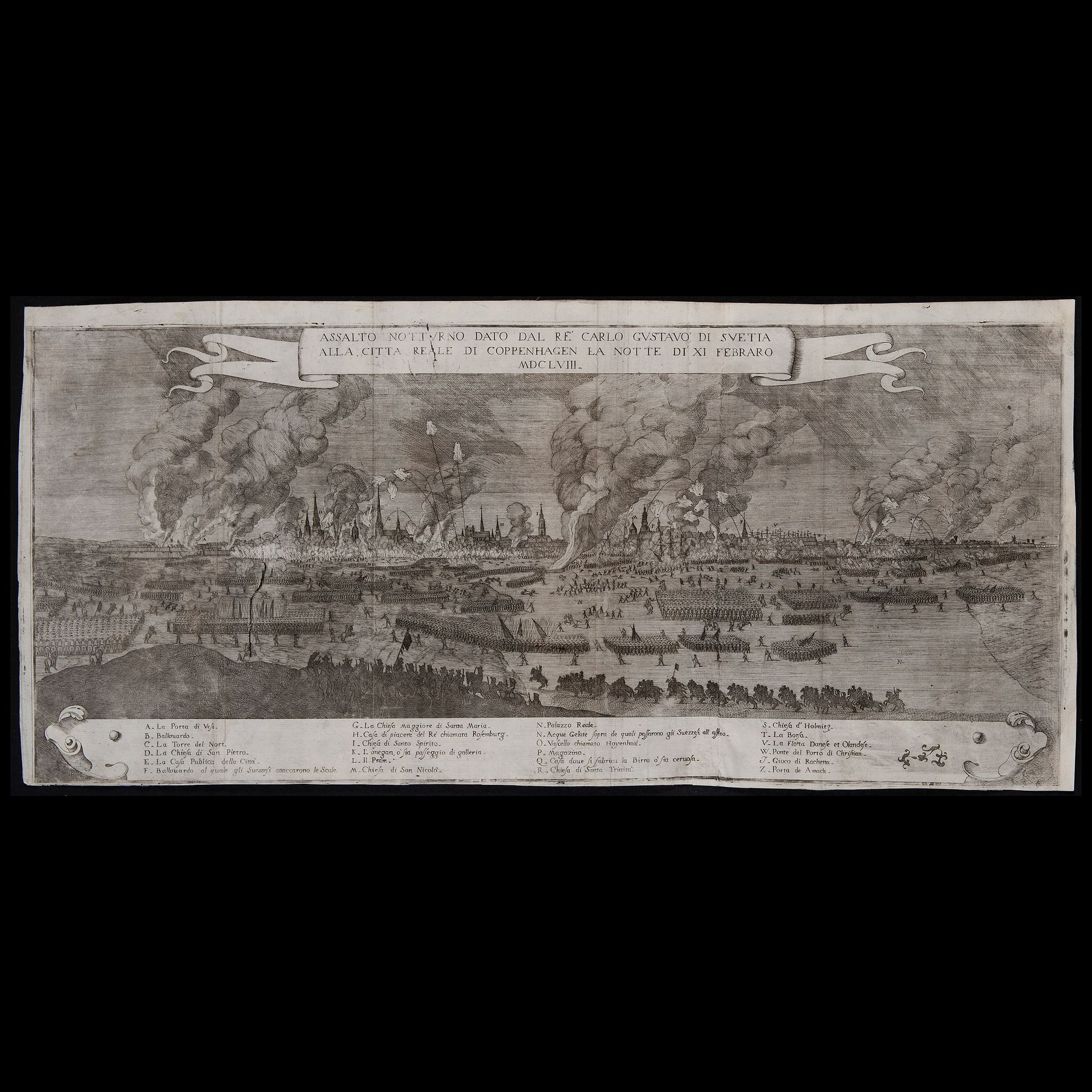 Engraving depicting the Battle of Copenhagen in 1658, Italy late 17th century 铺设&hellip;