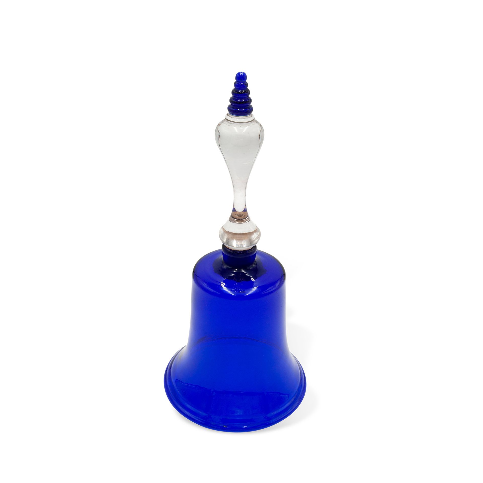 Victorian Nailsea blue glass bell, circa 1880 布里斯托尔-奈尔西制造，不含拍子 尺寸11.4x5.1英寸。