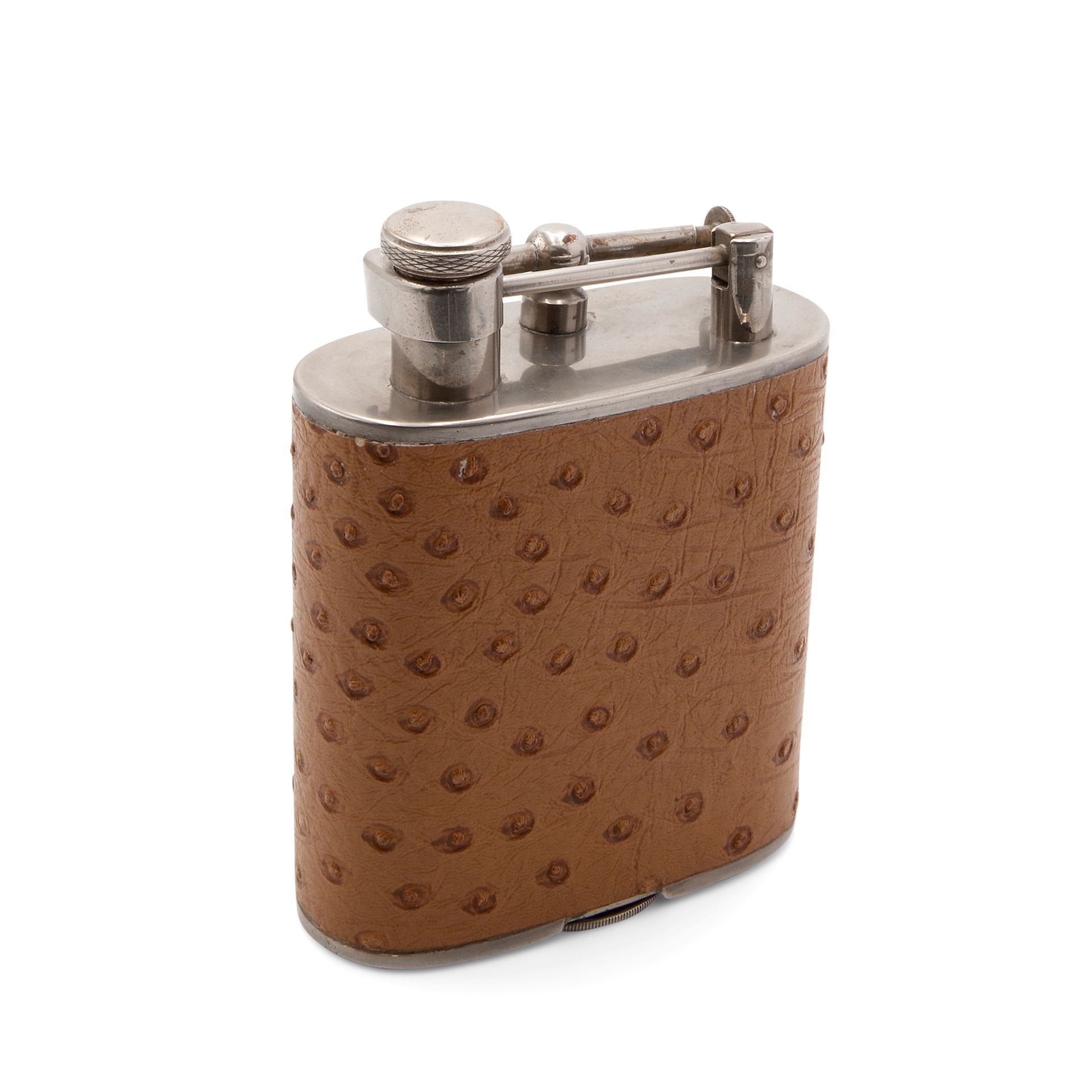 Dunhill lighter flask Flacon manufacturé en métal chromé et cuir d'autruche, ave&hellip;