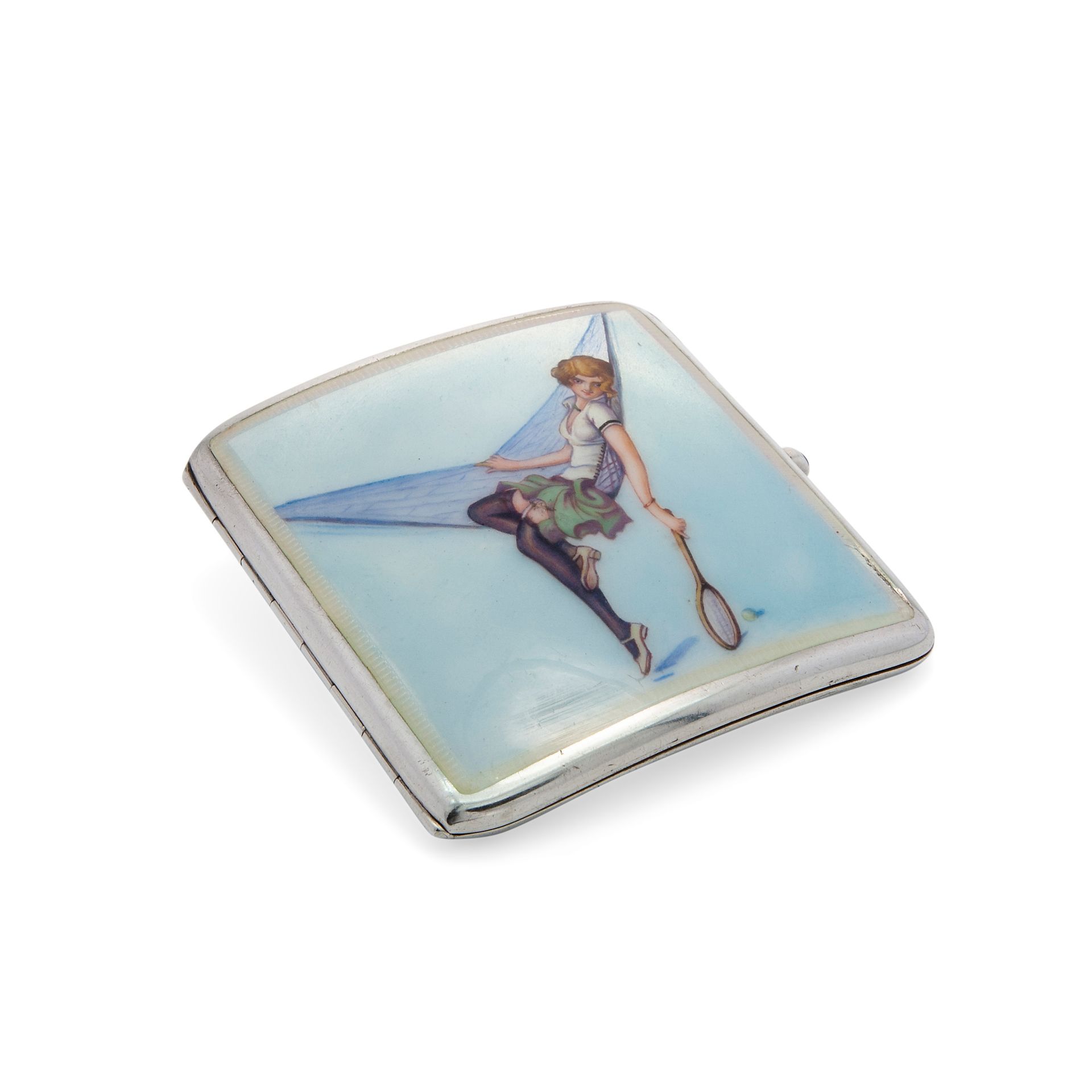 Silver and enamel cigarette case with tennis player, 20th century European manuf&hellip;