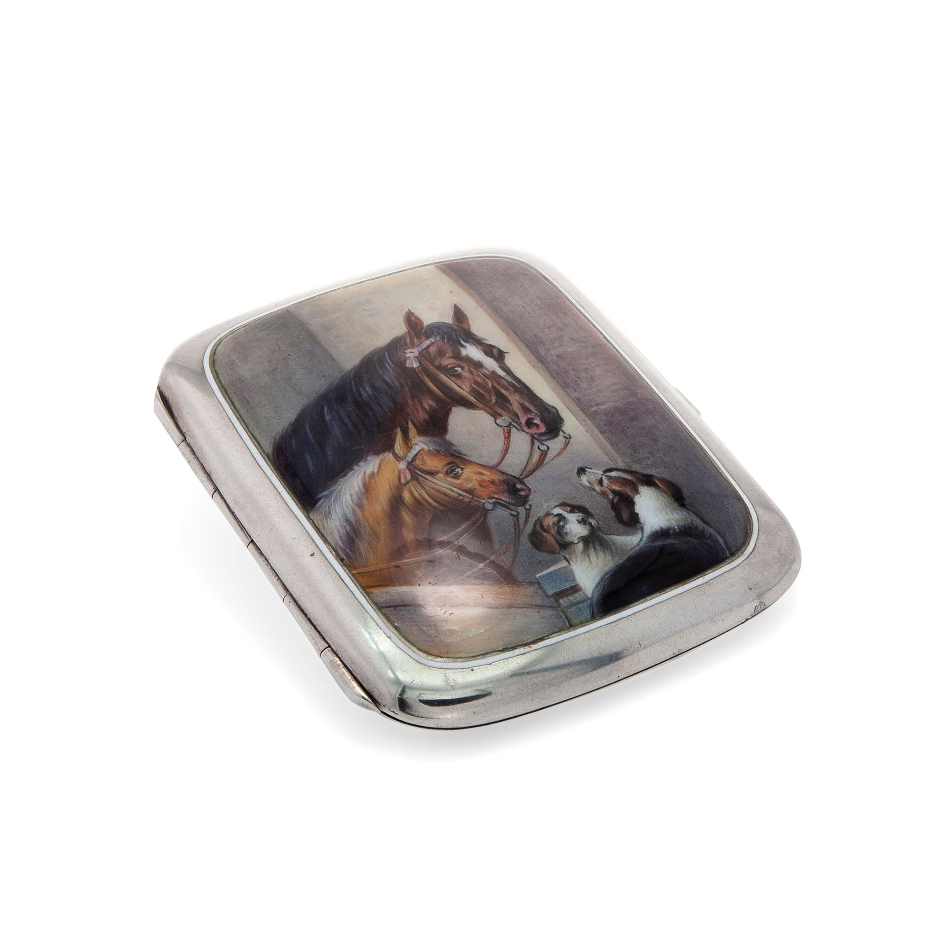 Cigarette case with two horses and two dogs, 20th century European manufacture 印&hellip;