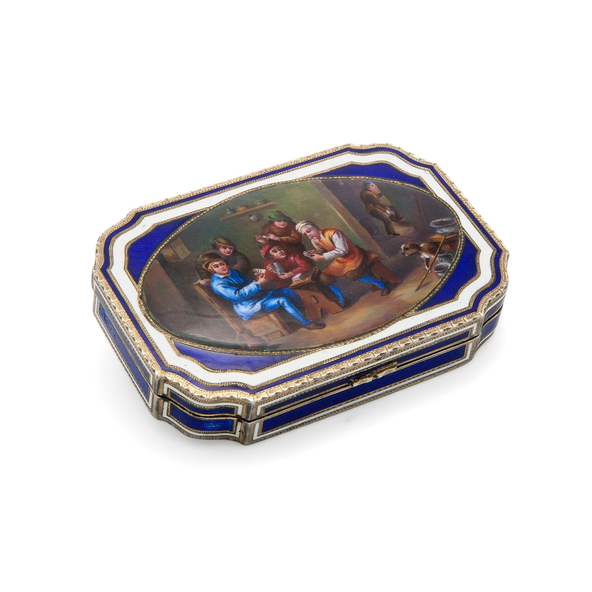 Silver and guilloché enamel snuff box with tavern scene, Vienna 19th century Arg&hellip;