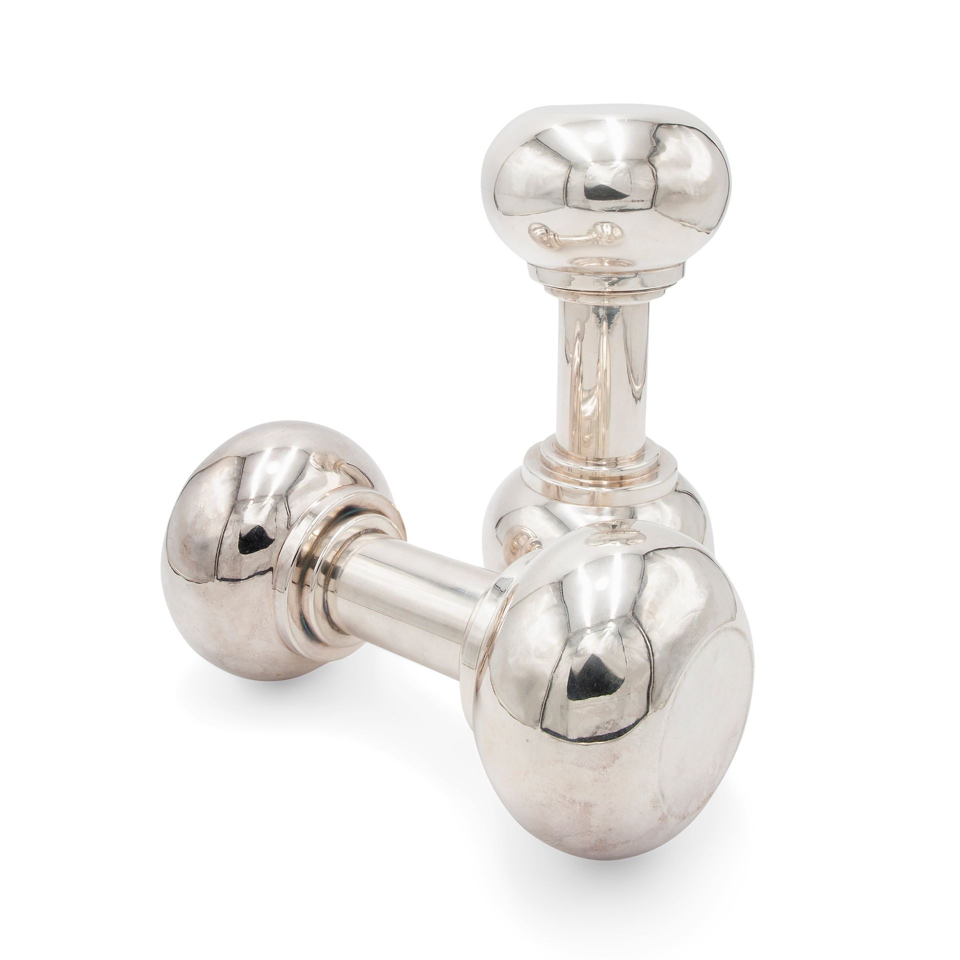 A pair of Asprey & Co. Art Deco silverplate Dumbbell cocktail shaker Marcato "A&&hellip;