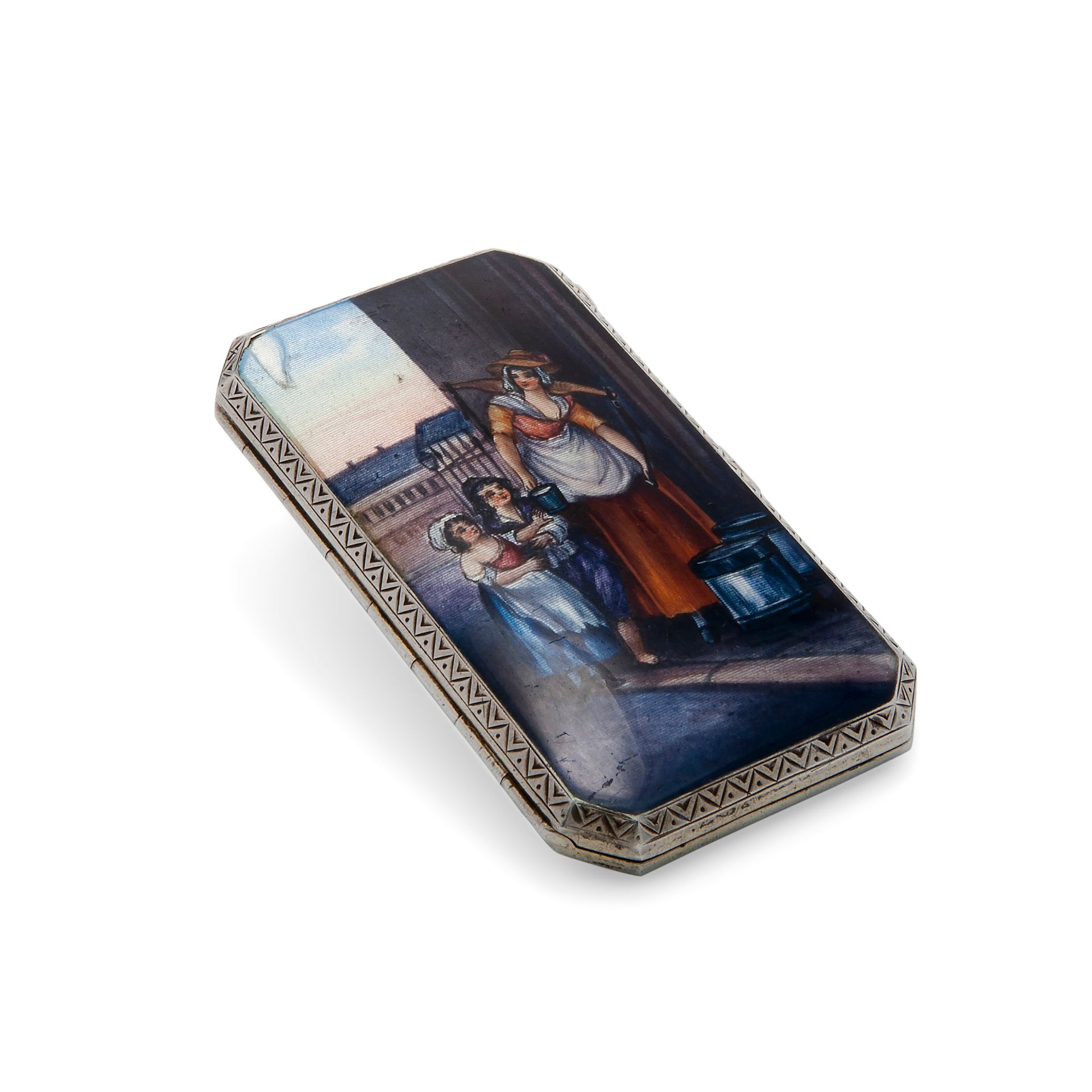 Silver and enamel cigarette case with folk scene, 20th century European manufact&hellip;