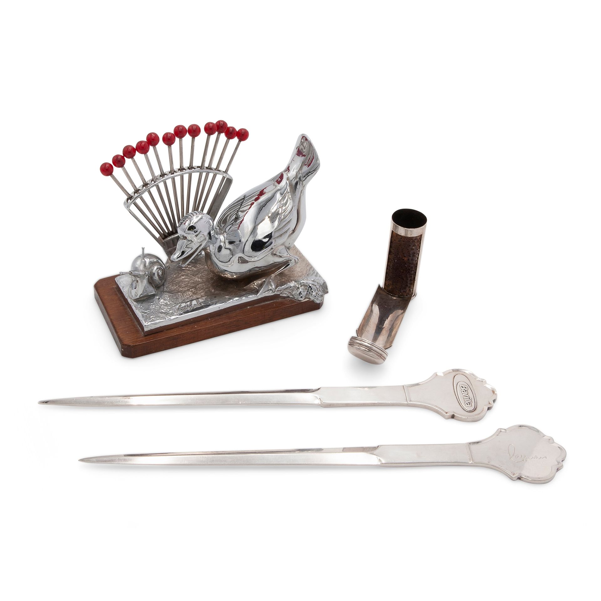 Small silver table set Benjamin Rabier (1869-1939), Aperitif stick holder on woo&hellip;
