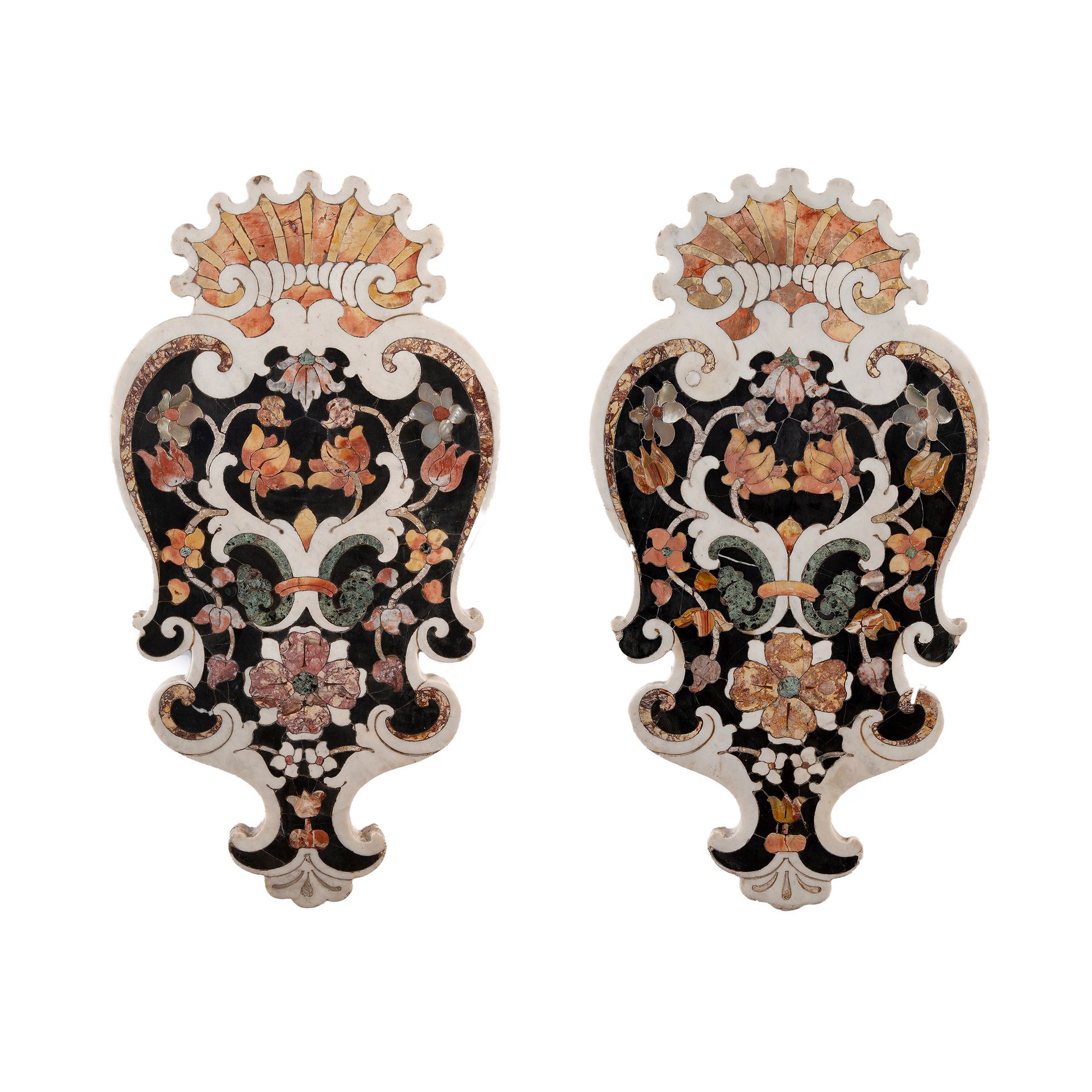 Pair of polychrome marble inlays, Naples 1640