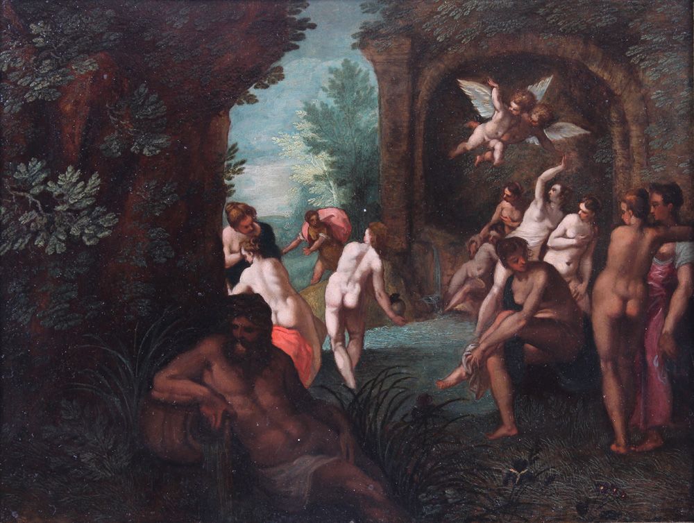 Null Alegoría. Siglo XVIII Ninfas bañándose delante de unas ruinas. Óleo/cobre. &hellip;