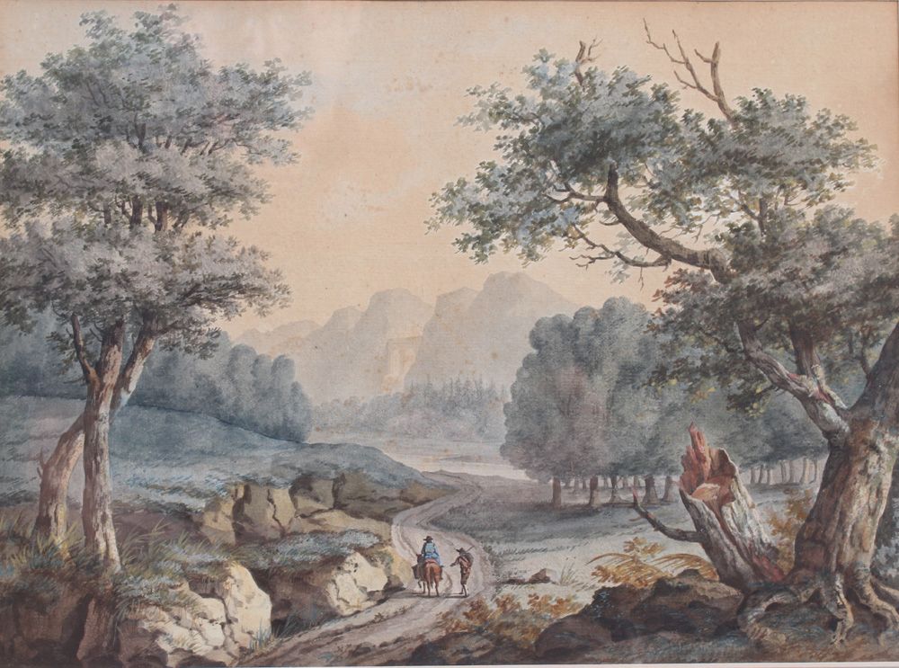 Null Berchem, Nicolaes. Art du. 18e siècle. Paysage idéal avec randonneur. Aquar&hellip;