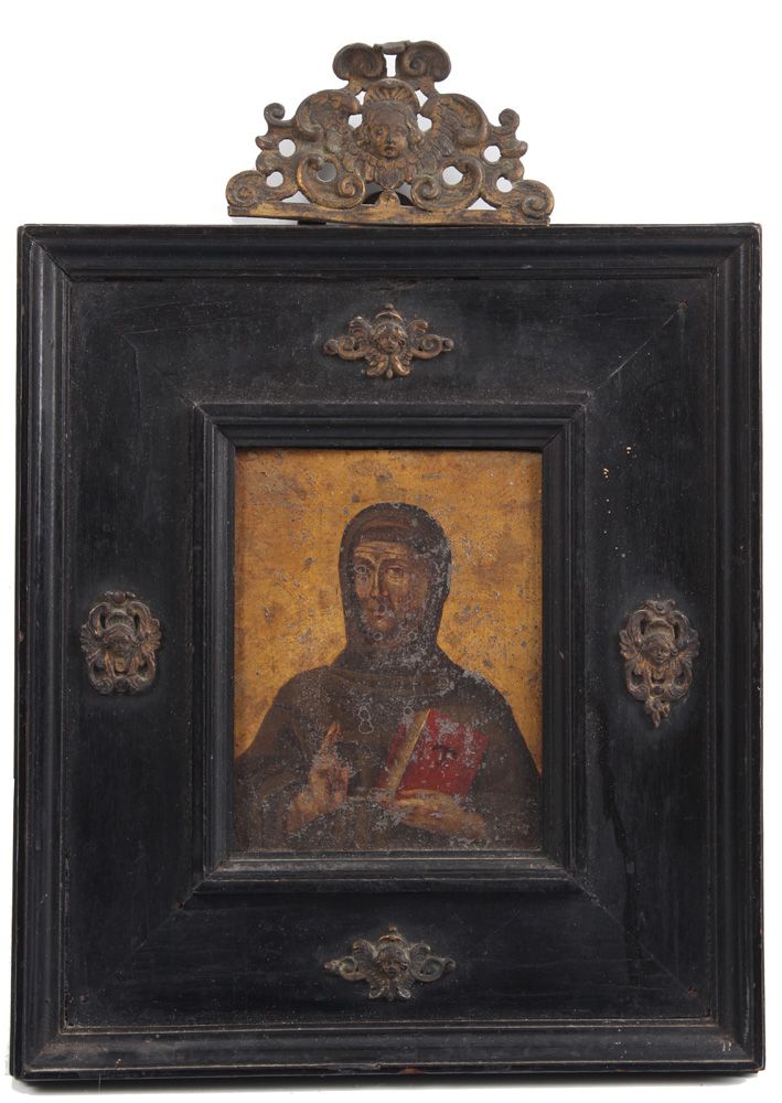 Null 意大利，16/17 世纪 Girolamo Savonarola？金底。油彩/铜。高：10.2 x 8.5 厘米。画框高：26.5 厘米。最小损坏。