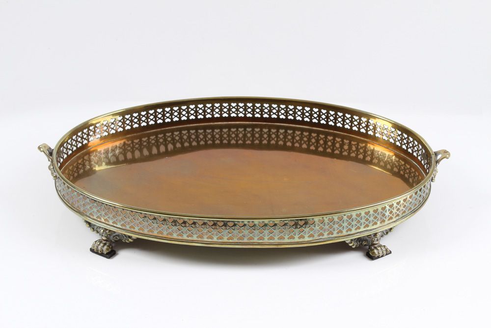 Null Tray. 20th century brass. Oval, pierced rim. L: 44 x 27 cm.