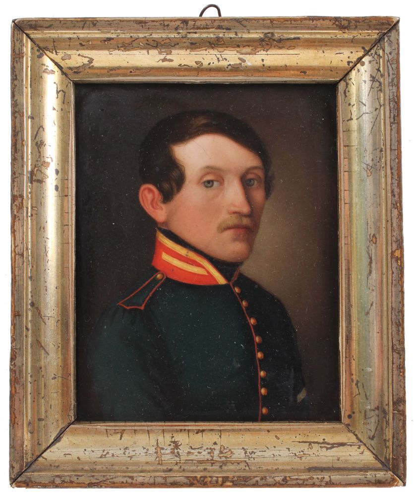 Null Small portrait. Saxony, 19th century Portrait of a young man in green unifo&hellip;