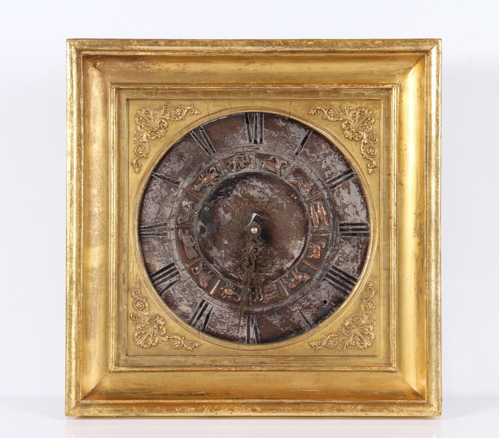 Null Framed clock. German, 19th century. Gilt frame, silver-plated dial with sig&hellip;