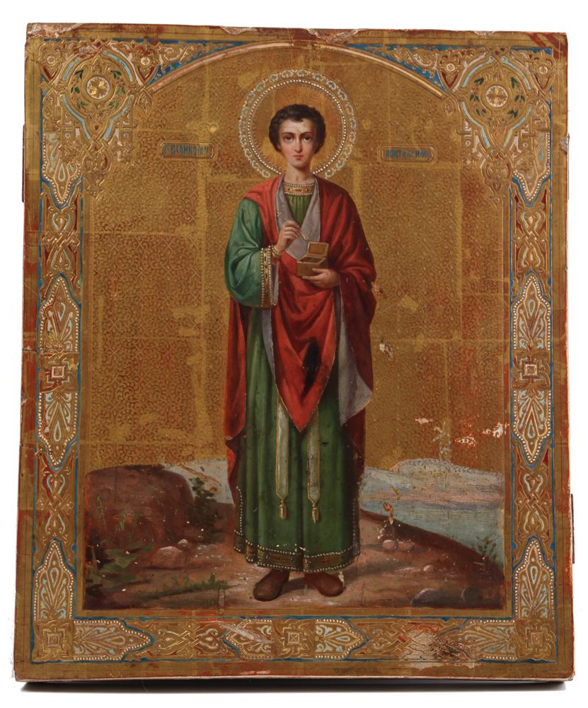 Null 圣像。俄罗斯，19 世纪，圣约翰。钢笔画/木质。西里尔铭文。高：45 x 37 厘米。