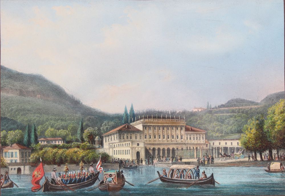 Null Pareja de litografías. Siglo XIX, coloreadas. Vistas del Lago de Como. Bajo&hellip;