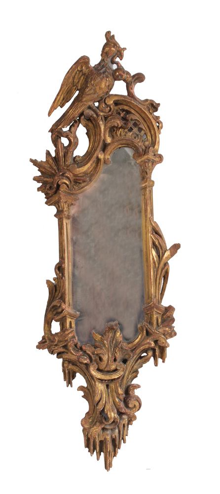 Null Miroir à pilier rococo. Franconie, 18e s. Sculpté et doré. H : 72 cm.