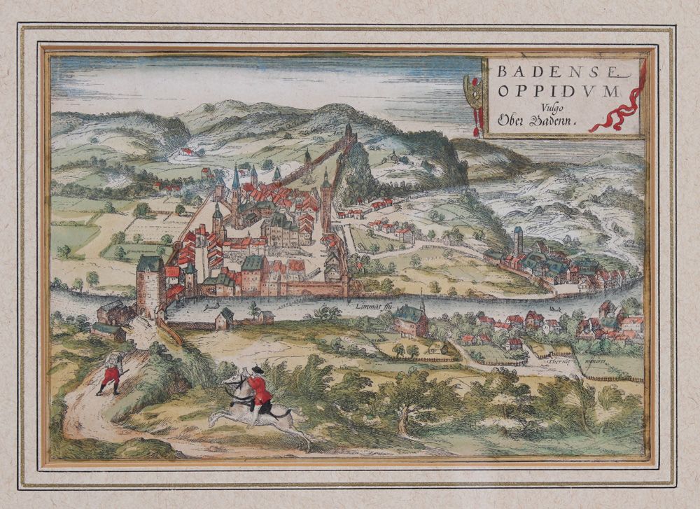 Null Badense Oppidvm Vulgo. Alto Baden. Grabado en cobre, siglo XVIII, coloreado&hellip;