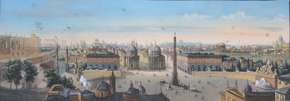 Null Probablemente Leopoldo Calvi. Italia, siglo XIX. Dos panoramas de Roma y Mi&hellip;