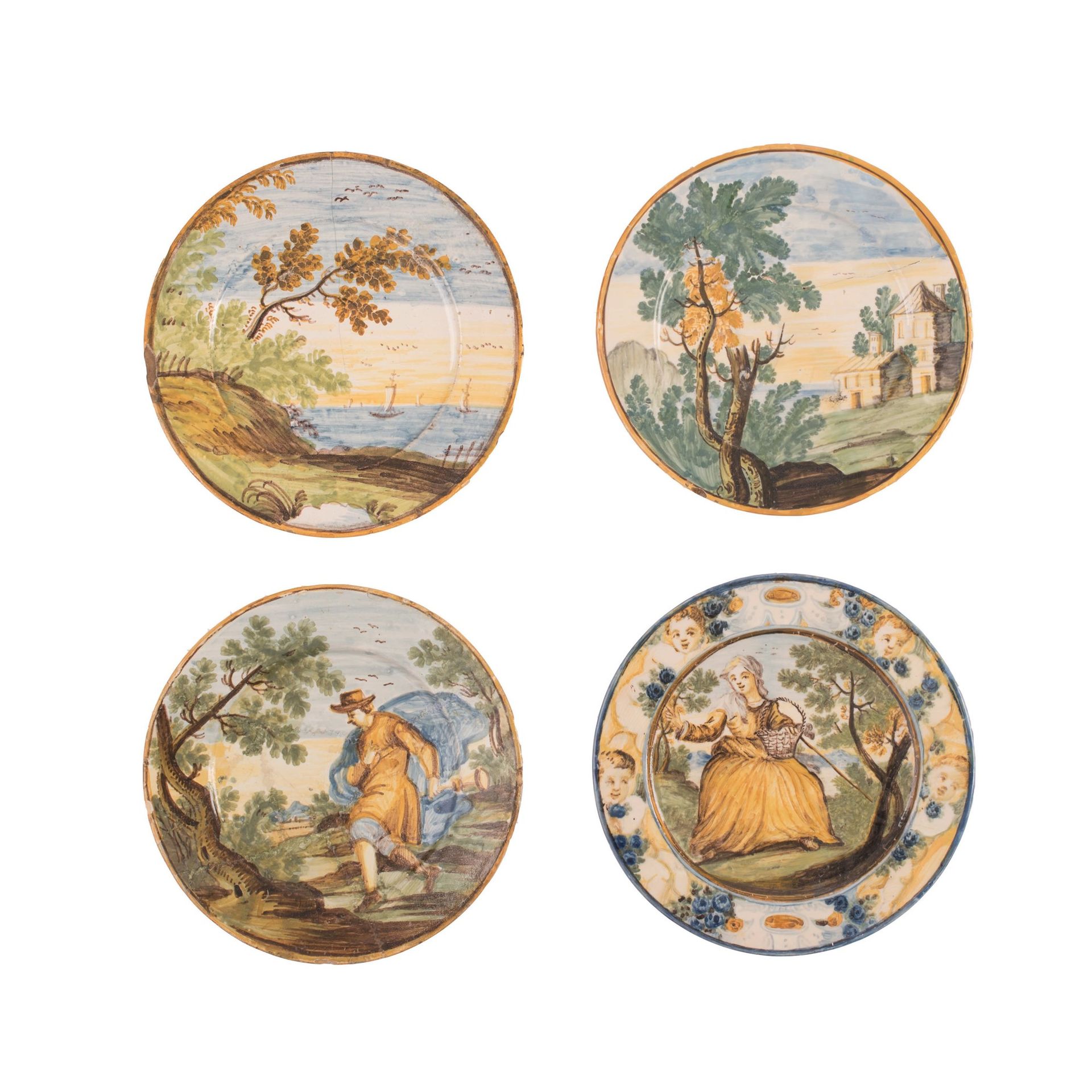 Lotto di quattro piattini in ceramica Castelli, XVIII secolo Ø cm 17 Ø cm 17 XVI&hellip;