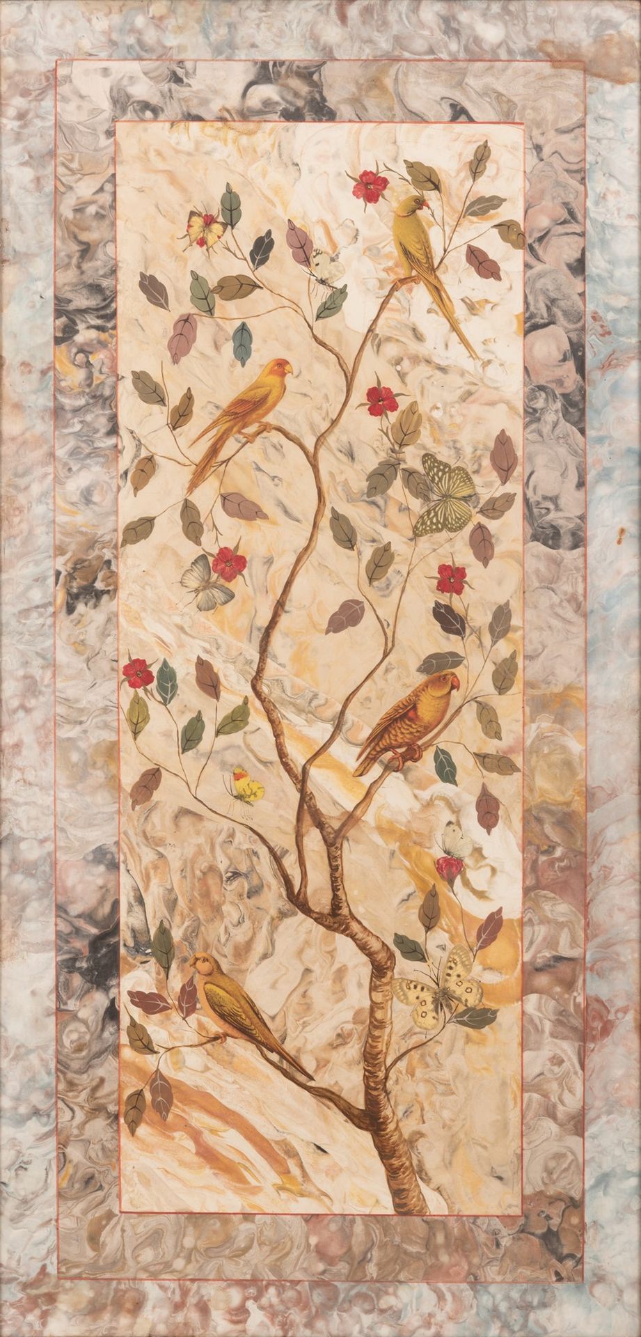 Pannello in scagliola con uccelli e farfalle cm 100x48 2