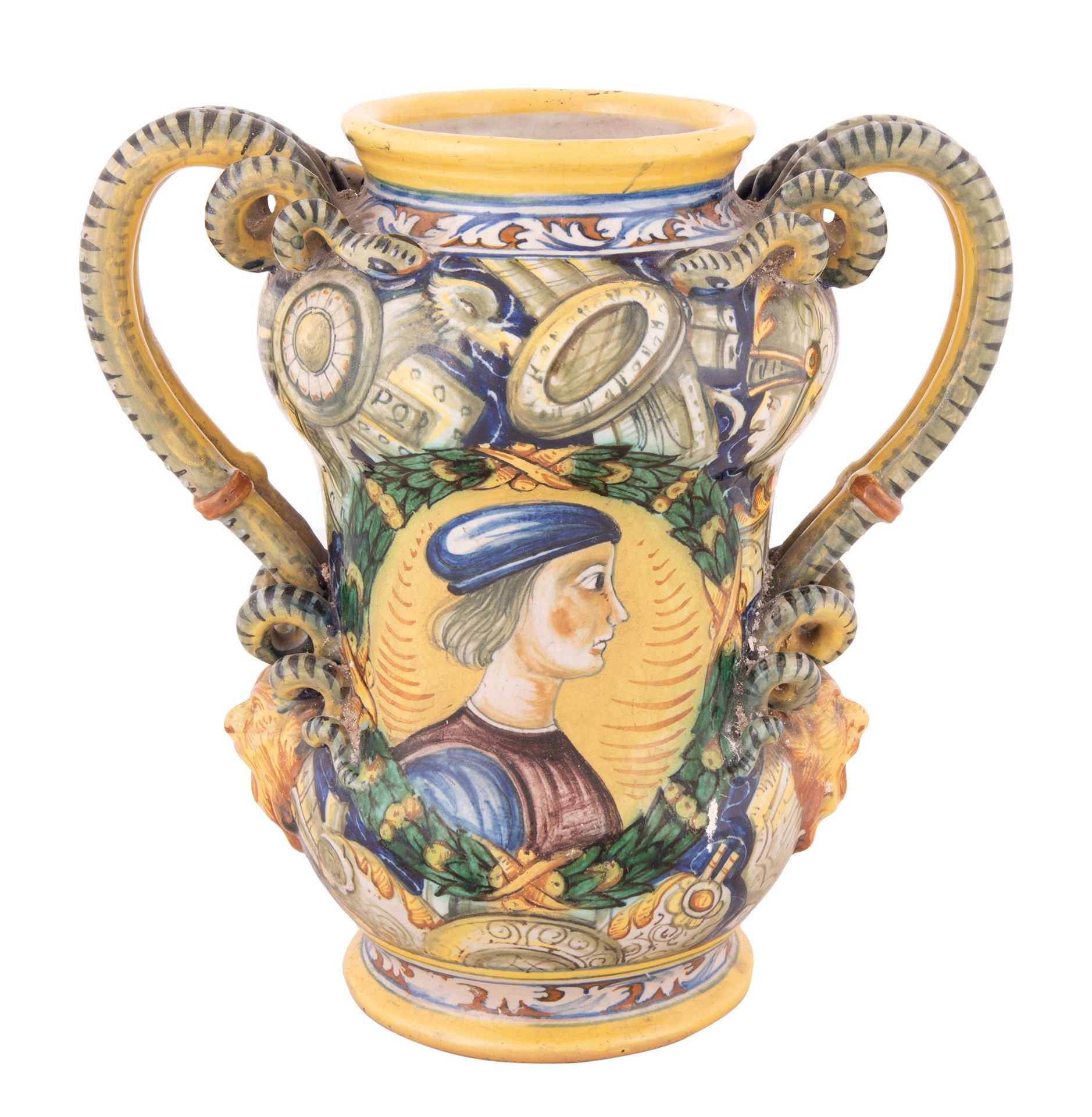 Vaso Cantagalli in maiolica decorato con ritratto maschile. XX secolo 20. Jahrhu&hellip;