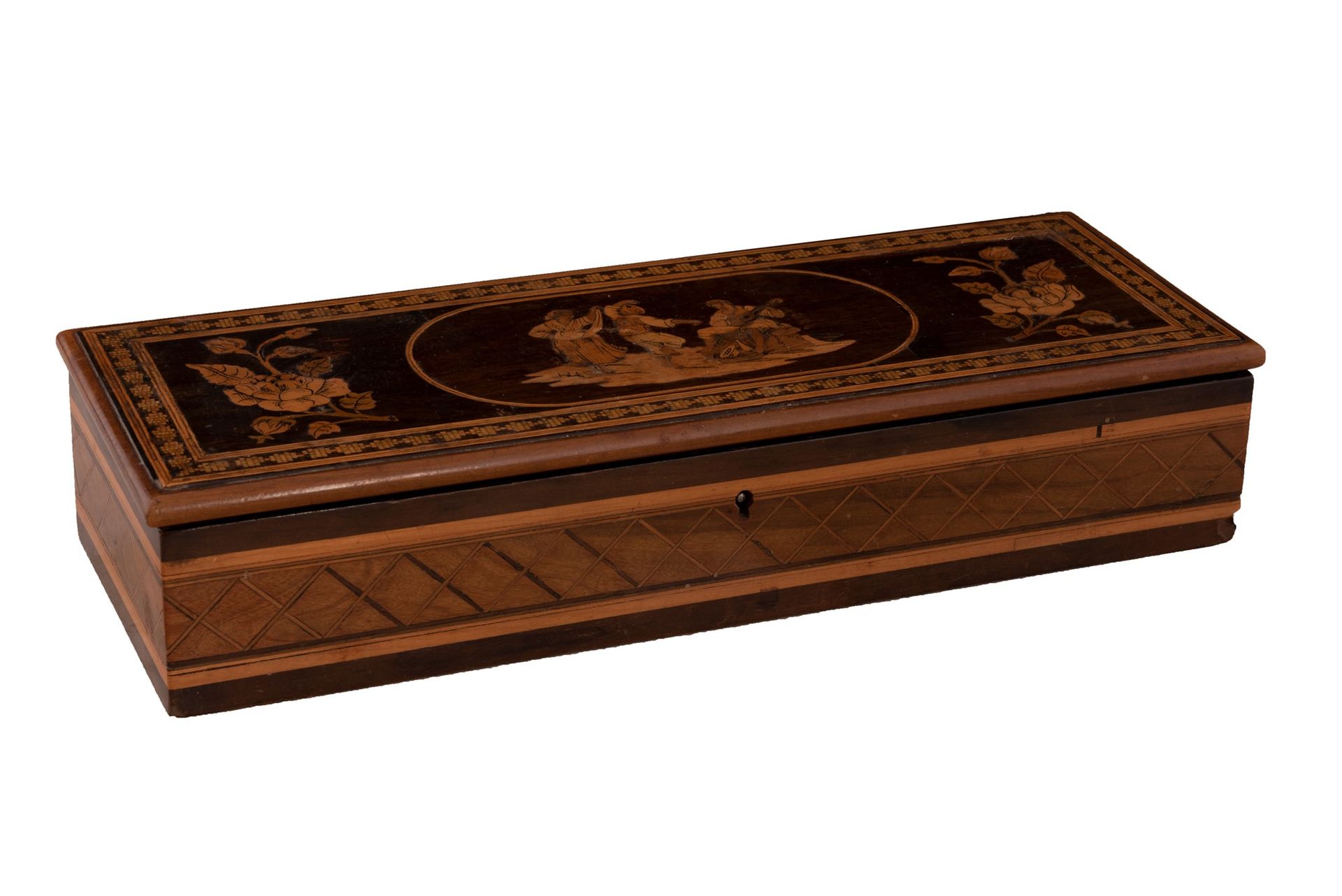 Scatola sorrentina in legno intarsiato Inizi XX secolo cm 6x29x10 Principios del&hellip;