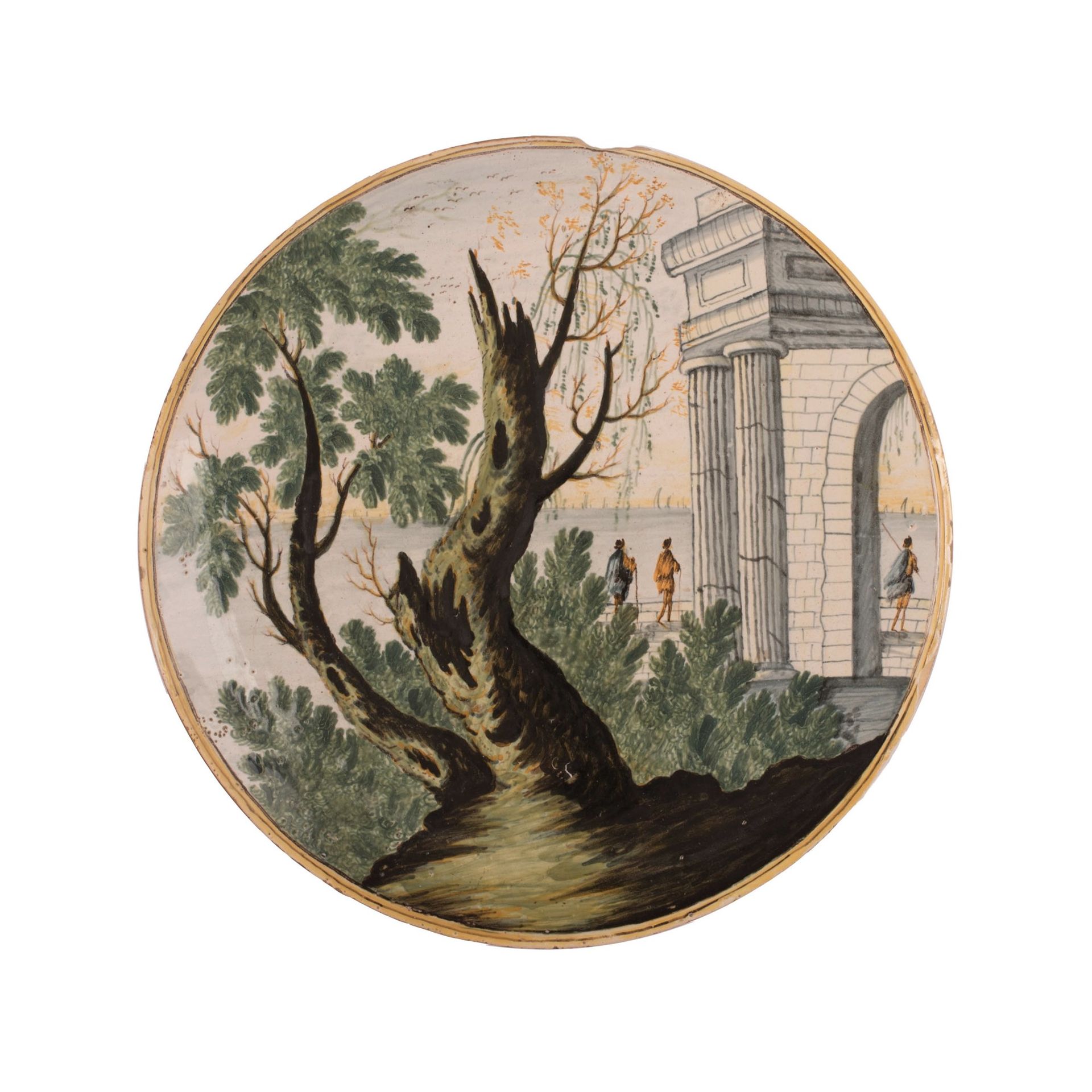 Mattonella tonda in ceramica Castelli, Aurelio Anselmo Grue (attribuito) XVIII s&hellip;