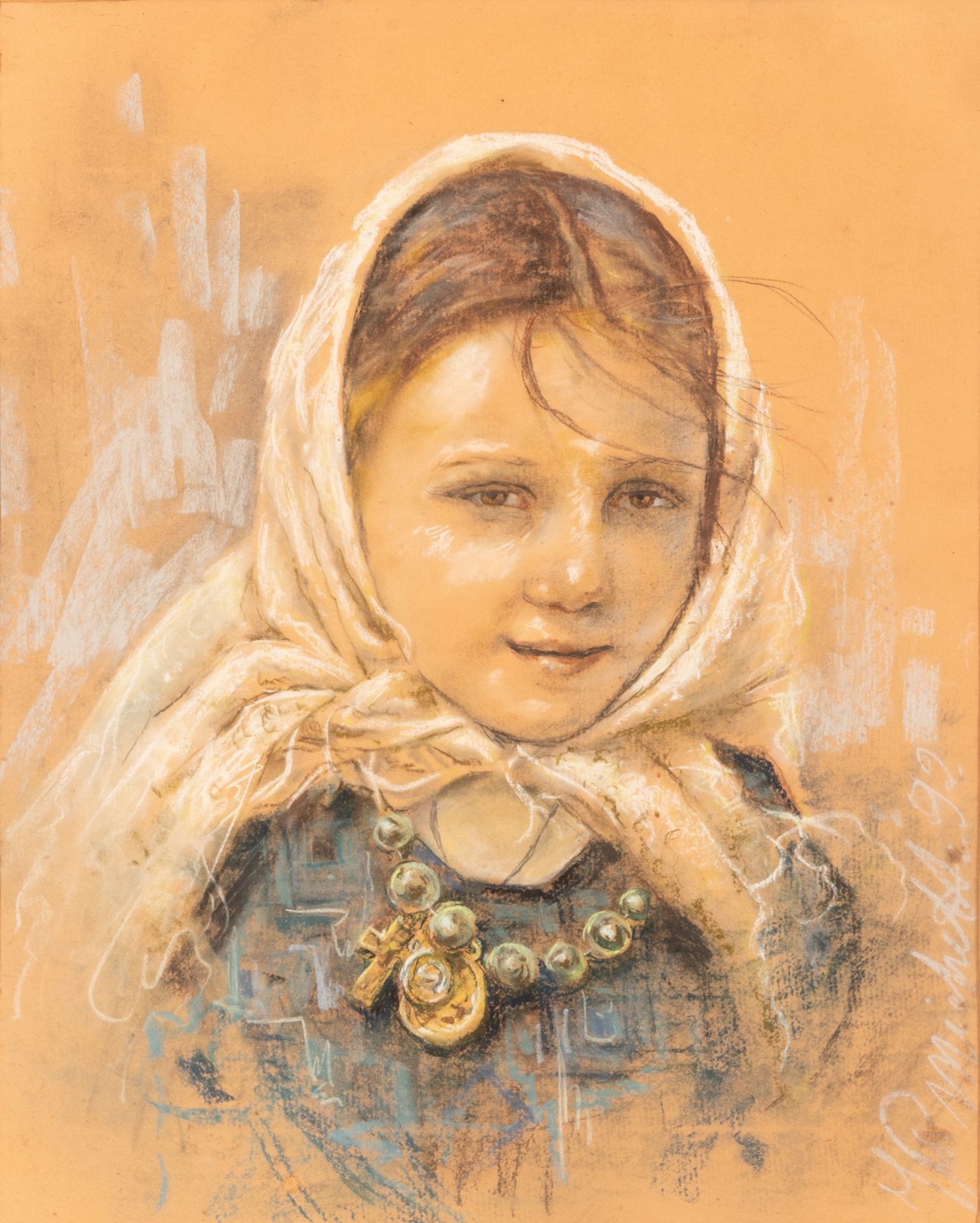 Ritratto di fanciulla 1892 Pastels colorés sur papier 55x45 cm avec cadre 80x67 &hellip;