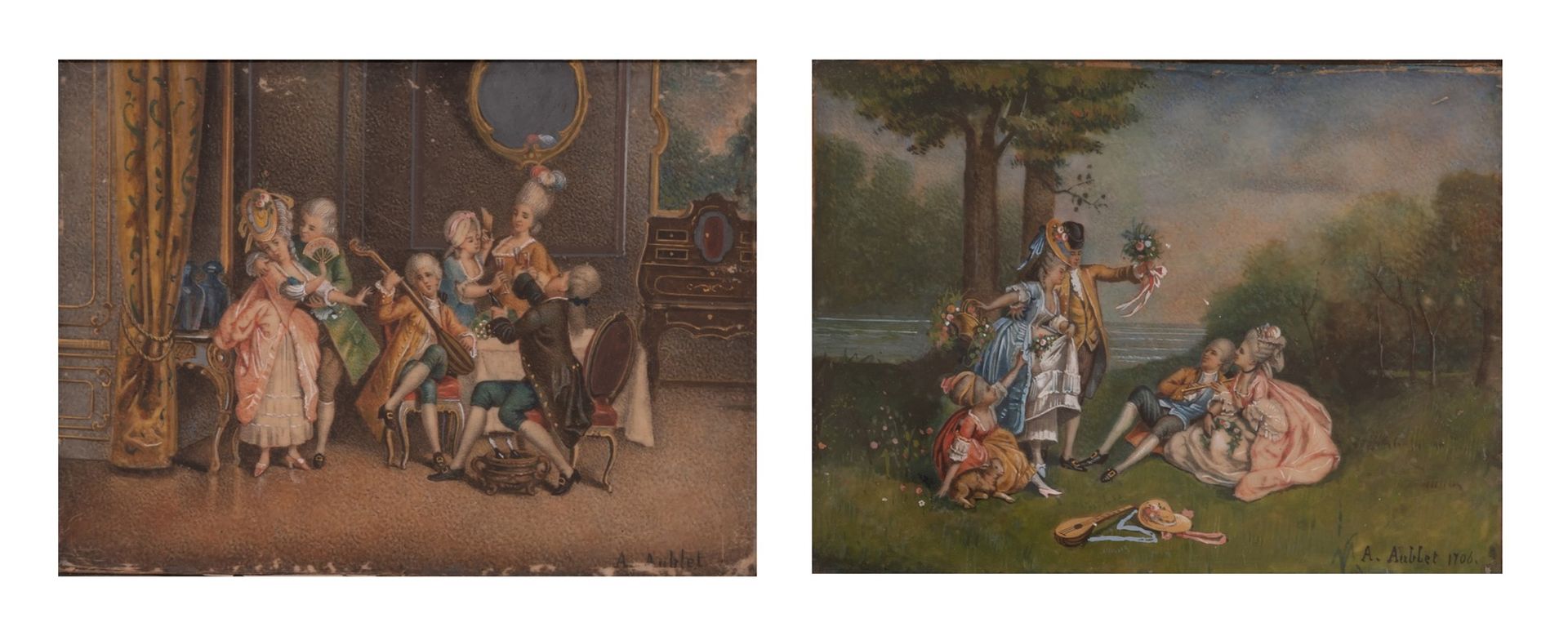 Anonimo francese del XVIII secolo ( - ) Tempere su carta 1) cm 11x15; 2) cm 16x2&hellip;