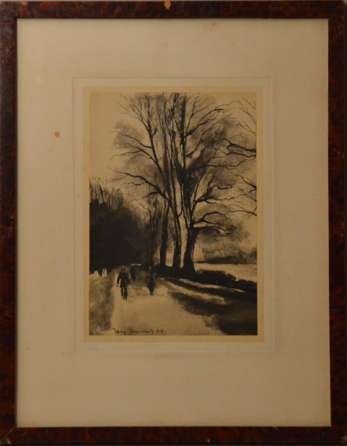 Null 雅克（THEVENET） (1891-1989)

"在水边散步"。

纸上水墨画，左下角有签名和日期26

23 x 16 cm