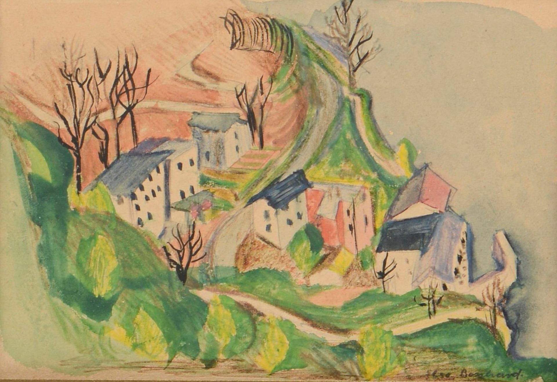 Null Rodolphe Théophile BOSSHARD (1889-1960)，《村庄风景》，纸上水彩画，右下方有签名。 

背面注有 "Jean C&hellip;