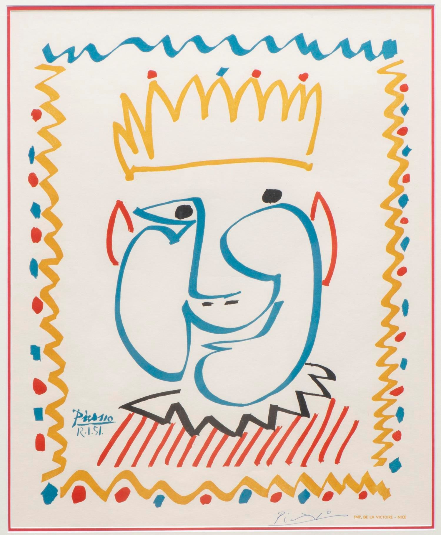 Null 巴勃罗-皮卡索（1881-1973），"尼斯狂欢节海报，1951年 "彩色石版画，版上有签名，右下方有钢笔会签。 

54,5 x 45 cm
