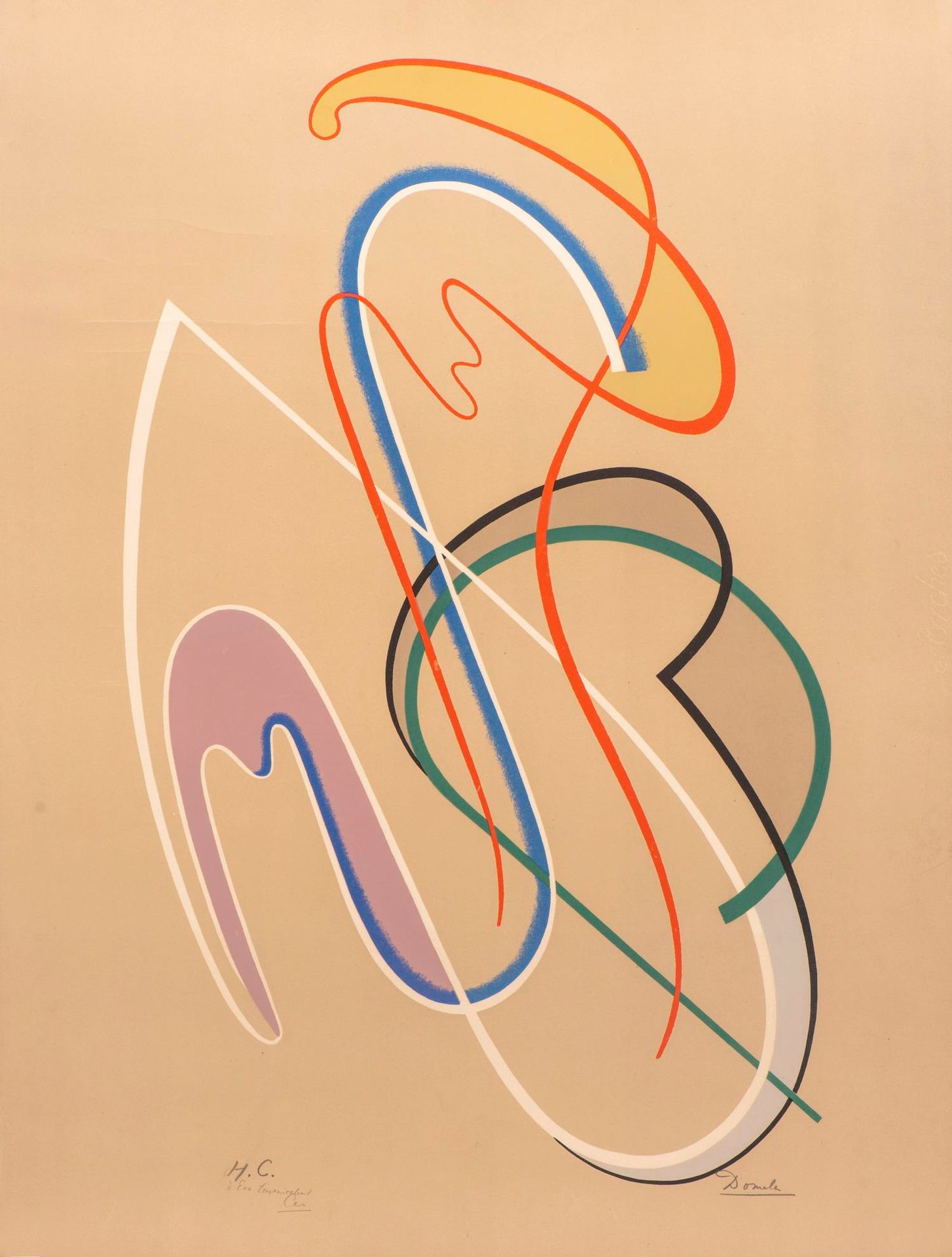 Null César DOMELA (1900-1992, NL), "构成", 石版画，着色纸。右下角有签名，无委托证明，左下角有铅笔注明 "H.C"

并在&hellip;