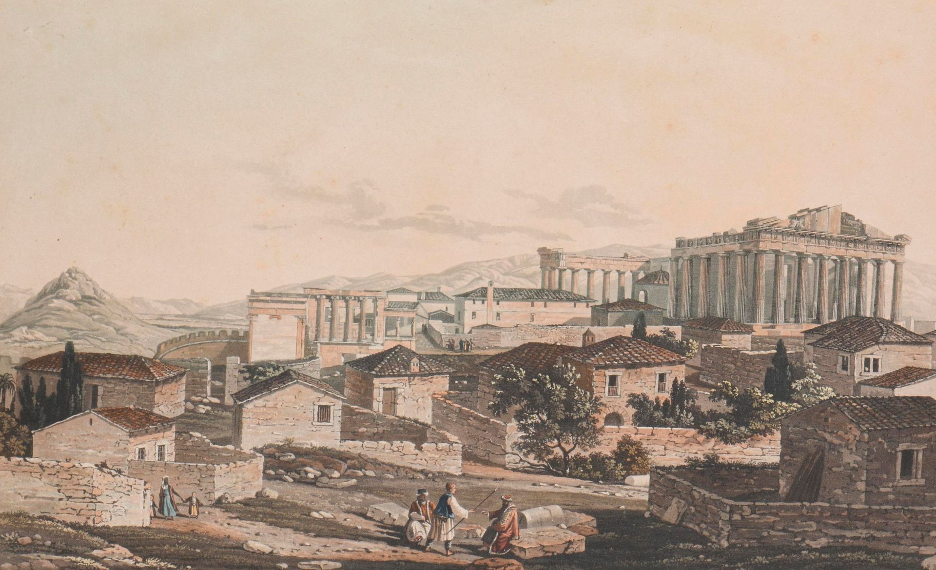 Null Edward DODWELL ( 1767 - 1832) "View of the Parthenon", Aquatinta mit Gouach&hellip;