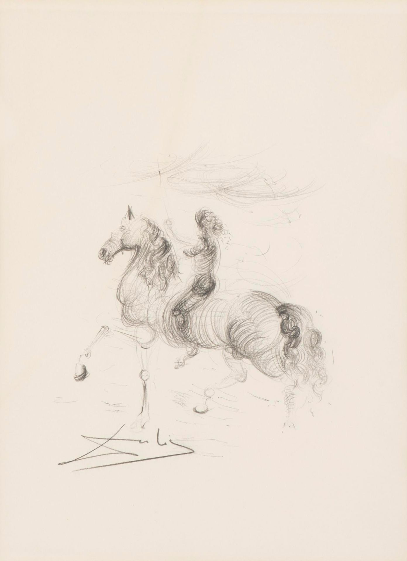 Null Salvator DA LI (1904-1989), "Le cavalier", dessin au crayon, signé en bas à&hellip;